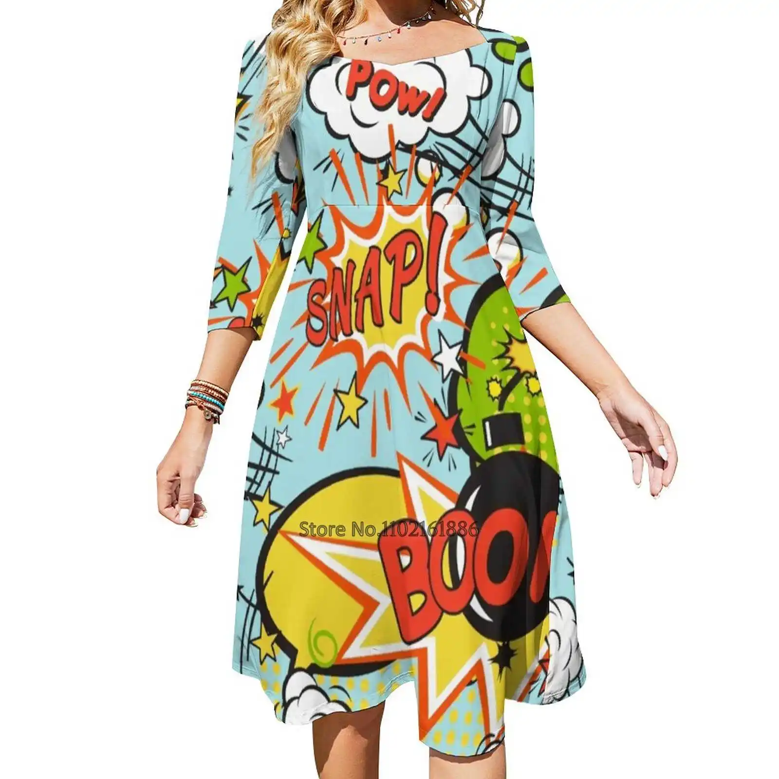 Comic Pop Art Explosions Back Lacing Backless Dress Square Neck Dress Sweet Elegant Dress Retro Comic Boom Bomb Blue Green
Comic Pop Art Explosions Back Lacing Backless Dress Square Neck Dress Sweet Elegant Dress Retro Comic Boom Bomb Blue Green