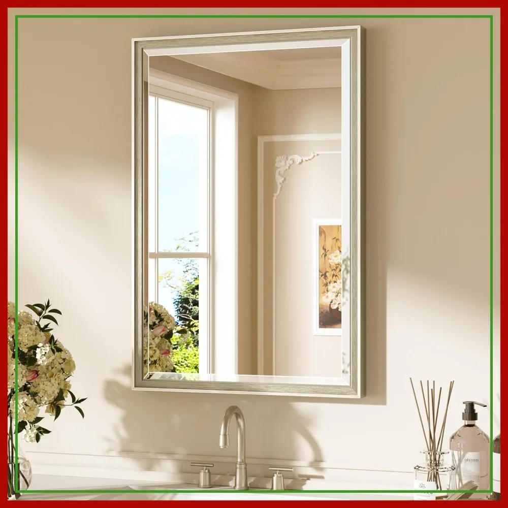 20" x 30" Brushed Nickel Bathroom Mirror for Over Sink, Silver Vanity Wall Mirror, Thick Metal Frame, Beveled Edge Tempered Glass, Modern Farmhouse Rectangle Decor
20" x 30" Brushed Nickel Bathroom Mirror for Over Sink, Silver Vanity Wall Mirror, Thick Metal Frame, Beveled Edge Tempered Glass, Modern Farmhouse Rectangle Decor