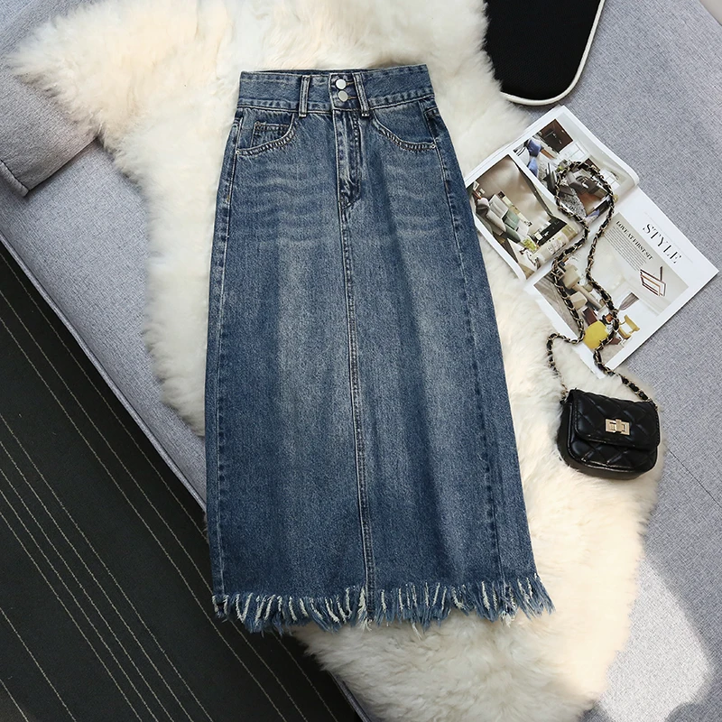 Autumn Winter Denim Skirt Women Vintage Solid Color High Waist Split Tassel Pocket A-LINE Long Skirts Blue
Autumn Winter Denim Skirt Women Vintage Solid Color High Waist Split Tassel Pocket A-LINE Long Skirts Blue