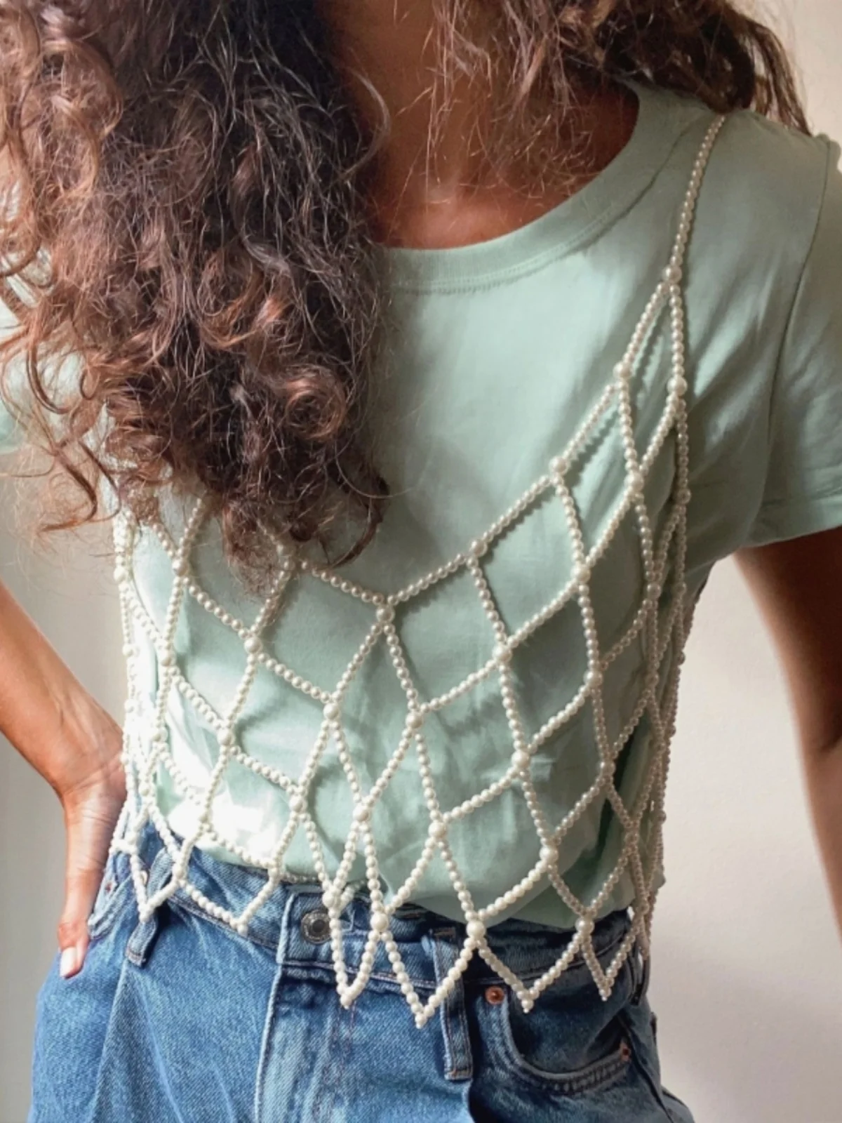 Women's Pearl Hollowed out Susp Vest Street Sle Color Loose Fit Summer Faion Ladies' Vest Top
Women's Pearl Hollowed out Susp Vest Street Sle Color Loose Fit Summer Faion Ladies' Vest Top