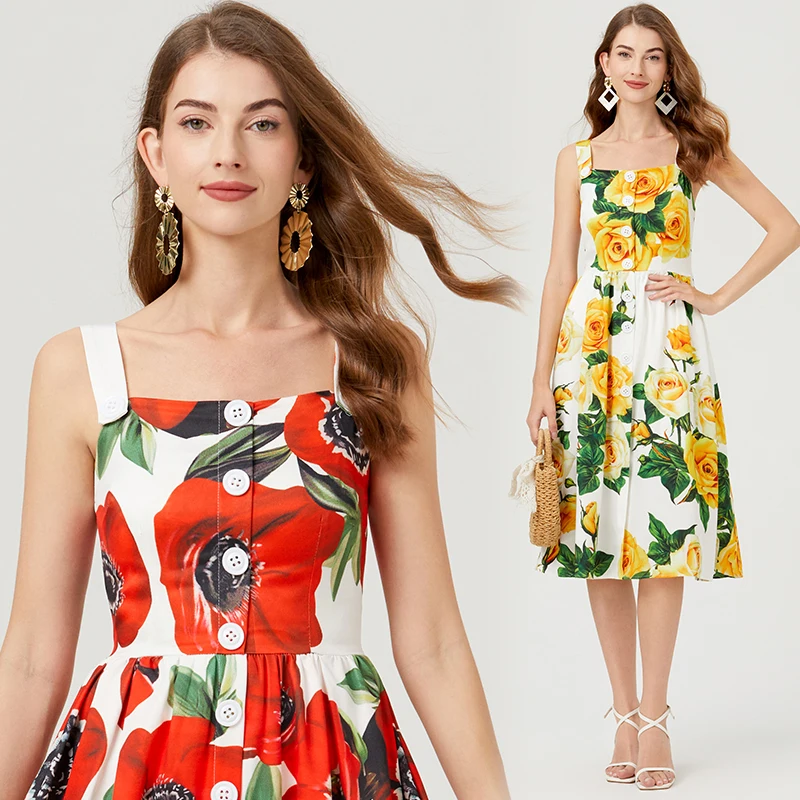 Women Single Breasted Printed Camisole Dress 2024 Summer Spaghetti Flower High Waist Holiday Seaside Sleeveless Long Dress F261
Women Single Breasted Printed Camisole Dress 2024 Summer Spaghetti Flower High Waist Holiday Seaside Sleeveless Long Dress F261