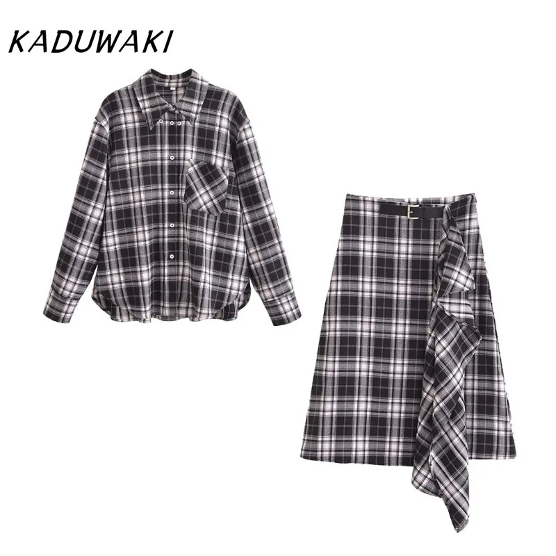 KADUWAKI Women's Single Breasted Pocket Plaid Long Sleeve Lapel Shirt High Waist Slim Fit Skirts Fashion Set Spring 2-piece Sets
KADUWAKI Women's Single Breasted Pocket Plaid Long Sleeve Lapel Shirt High Waist Slim Fit Skirts Fashion Set Spring 2-piece Sets