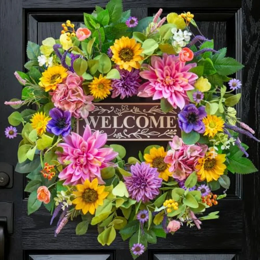 Spring and Summer Wreaths for Front Door 24 Inch Summer Wreath with Lifelike SunflowerPink and Purple Dahlia Spring Door Wreath
Spring and Summer Wreaths for Front Door 24 Inch Summer Wreath with Lifelike SunflowerPink and Purple Dahlia Spring Door Wreath