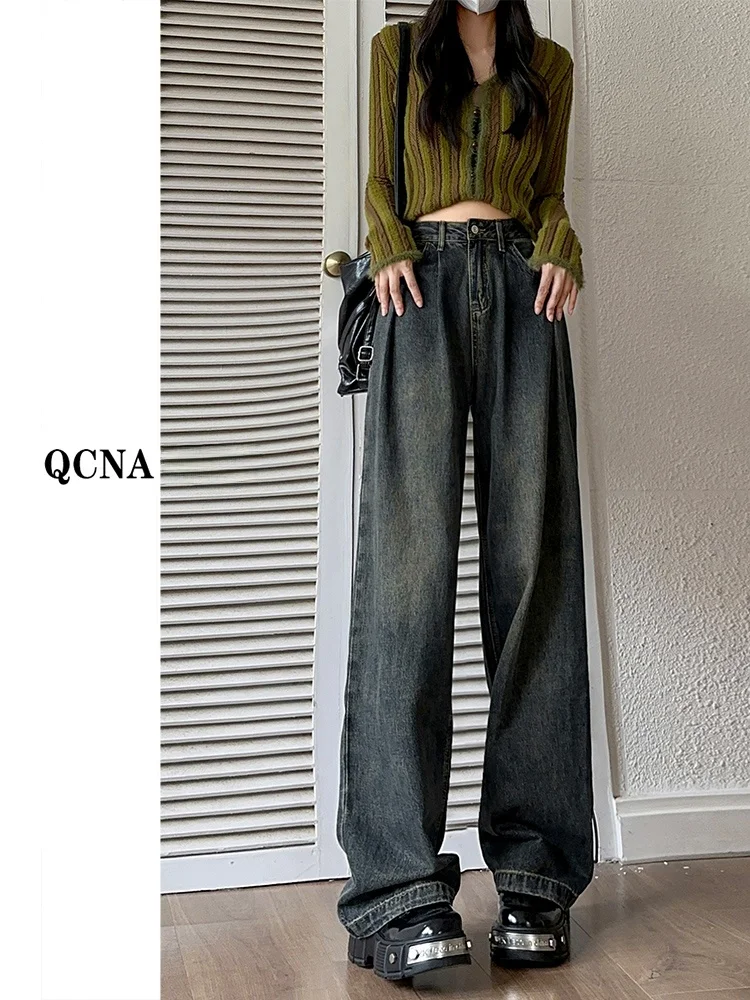 High Waist Wide Leg Denim Jeans Women's Autumn Winter Loose Slim Straight Folded Design Large Size Floor-Length Pants
High Waist Wide Leg Denim Jeans Women's Autumn Winter Loose Slim Straight Folded Design Large Size Floor-Length Pants
