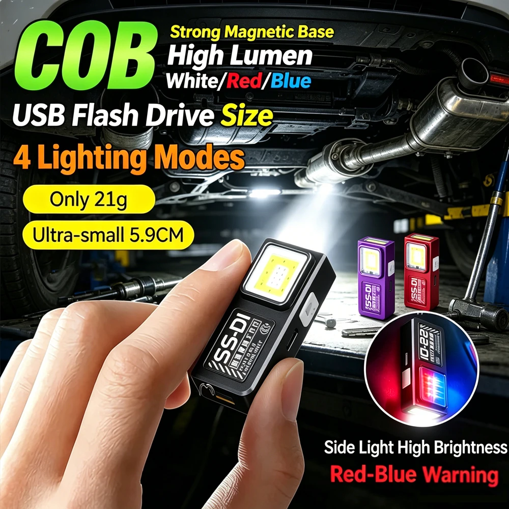Mini COB LED Keychain Flashlight Powerful USB Rechargeable Waterproof Hanging Work Light Keyring for Camping Walking Pocket Lamp
Mini COB LED Keychain Flashlight Powerful USB Rechargeable Waterproof Hanging Work Light Keyring for Camping Walking Pocket Lamp