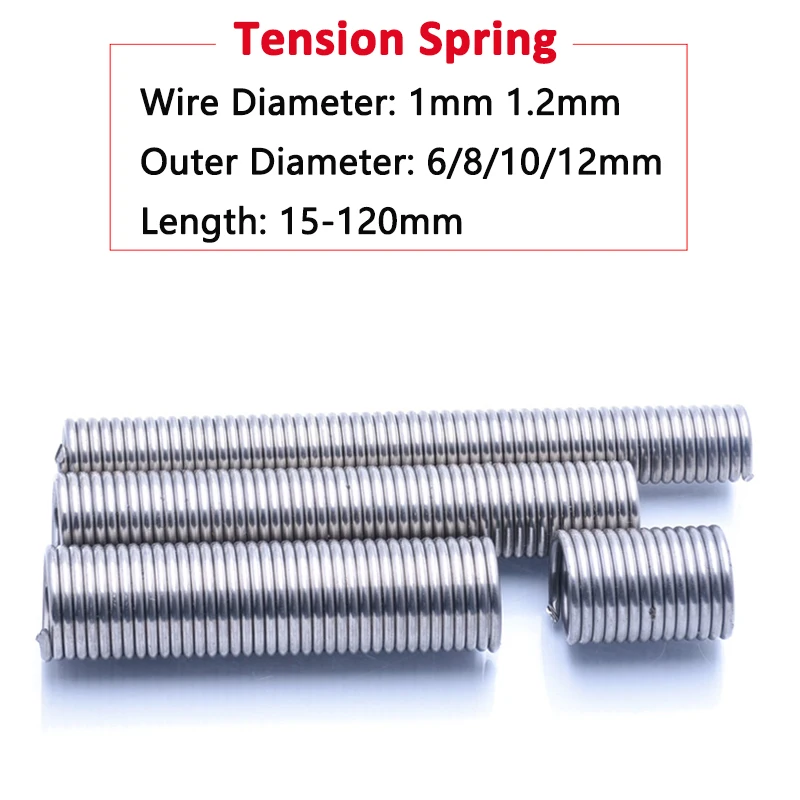 5pcs 304 Stainless Steel Hookless Tension Spring Wire Diameter 1mm 1.2mm Flat Head Helical Sheath Spring Length 15 20 25-120mm
5pcs 304 Stainless Steel Hookless Tension Spring Wire Diameter 1mm 1.2mm Flat Head Helical Sheath Spring Length 15 20 25-120mm