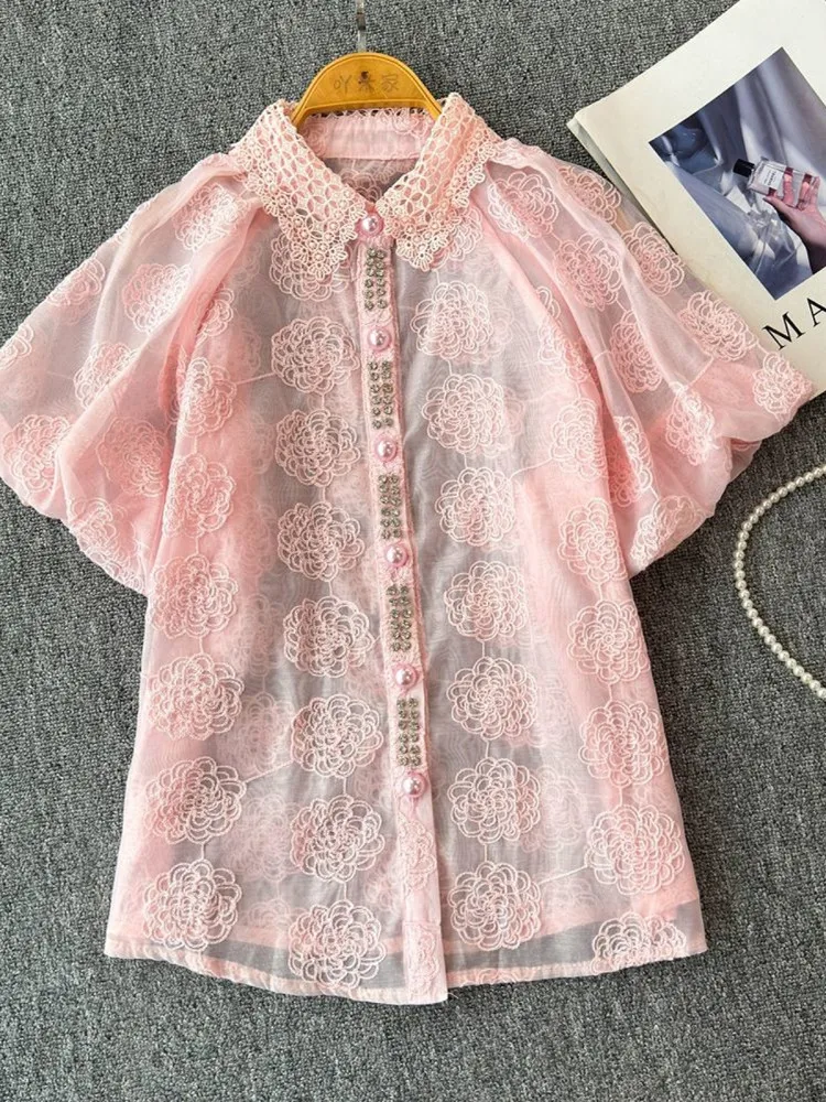 Summer new design sense niche design Tencel hollow out embroidery flower bud sleeve shirt French style short sleeved top
Summer new design sense niche design Tencel hollow out embroidery flower bud sleeve shirt French style short sleeved top
