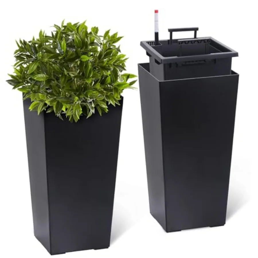 Set of 2 Tall Planters for Outdoor Plants, 22.5" Large Planter Pots with Drainage Holes and Water Level Monitor, Self-Watering
Set of 2 Tall Planters for Outdoor Plants, 22.5" Large Planter Pots with Drainage Holes and Water Level Monitor, Self-Watering
