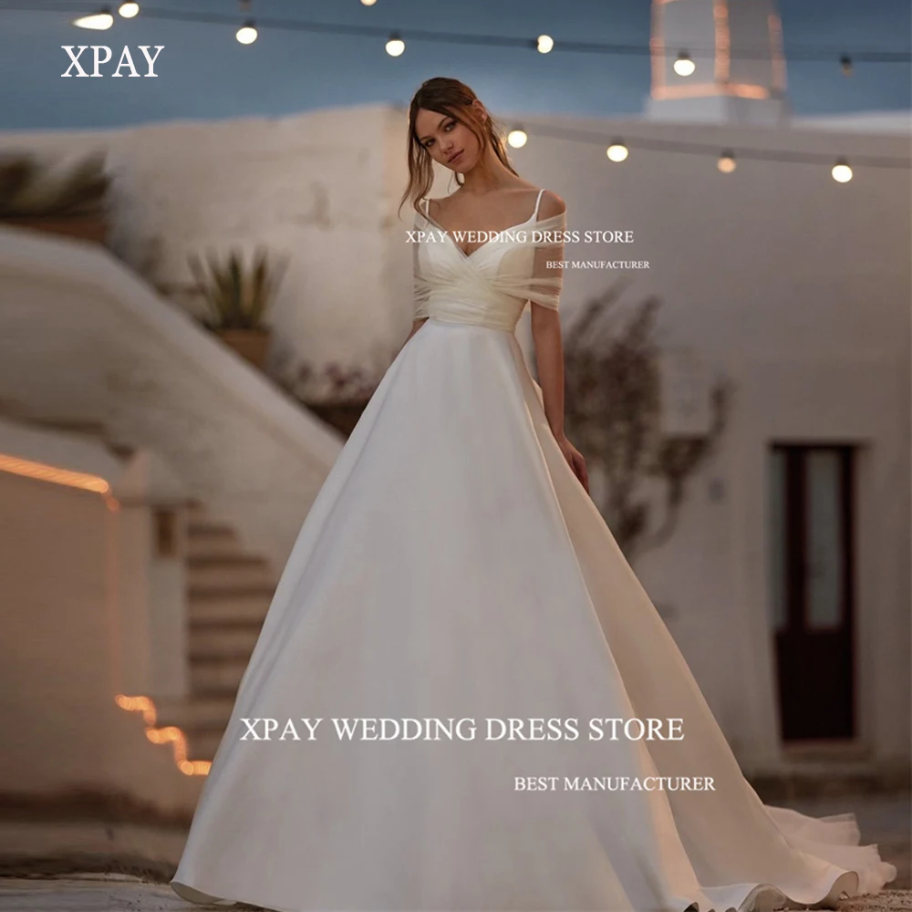 XPAY Simple Satin A Line Wedding Dresses With Bolero Tulle Spaghetti Straps Bow Back Bridal Gowns 2023 Vestido de noiva
XPAY Simple Satin A Line Wedding Dresses With Bolero Tulle Spaghetti Straps Bow Back Bridal Gowns 2023 Vestido de noiva