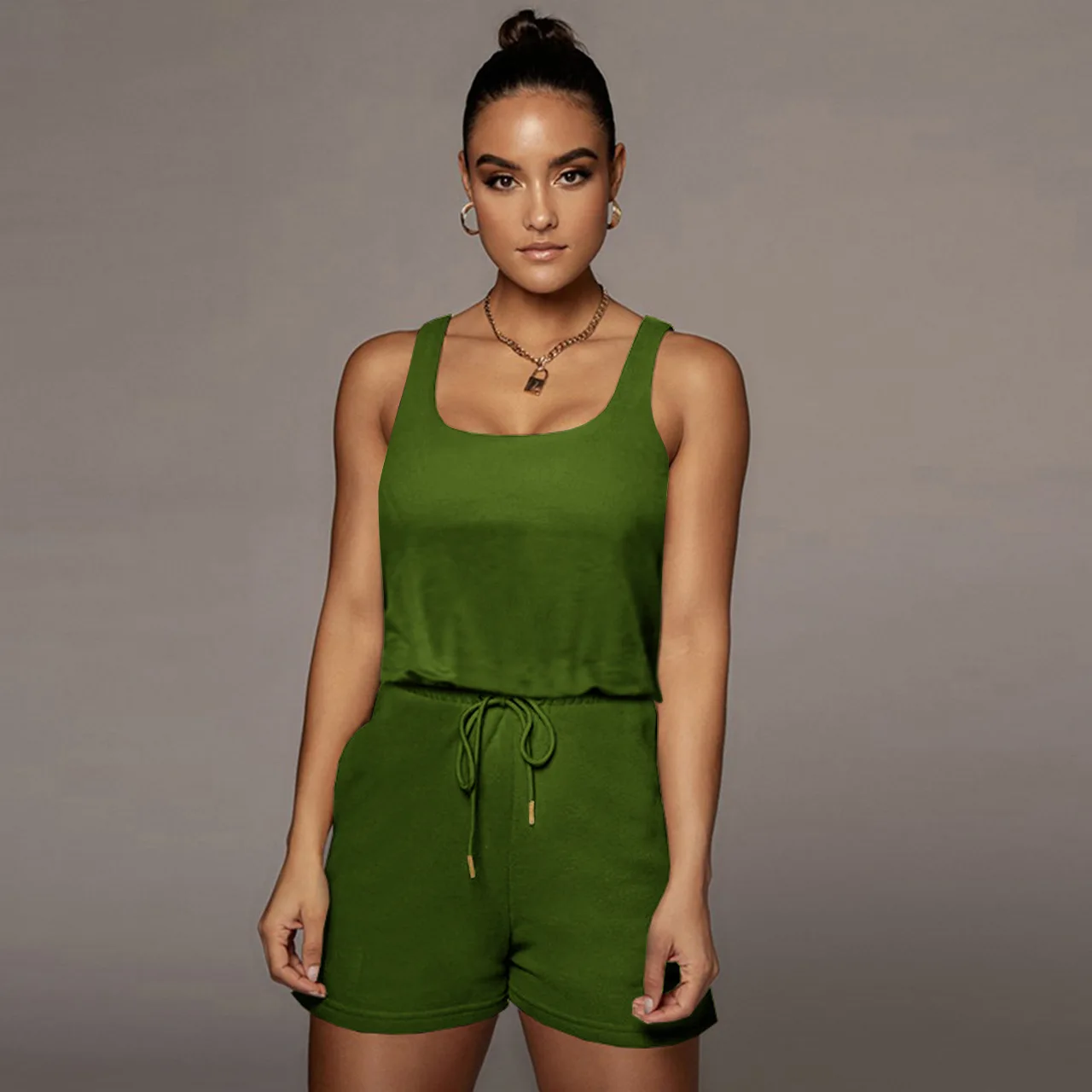 Solid Sweatshirt Material Sexy Sleeveless Romper for Women Drawstring Shorts Women Bodycon Bodysuit Sports Casual Ropa De Mujer
Solid Sweatshirt Material Sexy Sleeveless Romper for Women Drawstring Shorts Women Bodycon Bodysuit Sports Casual Ropa De Mujer