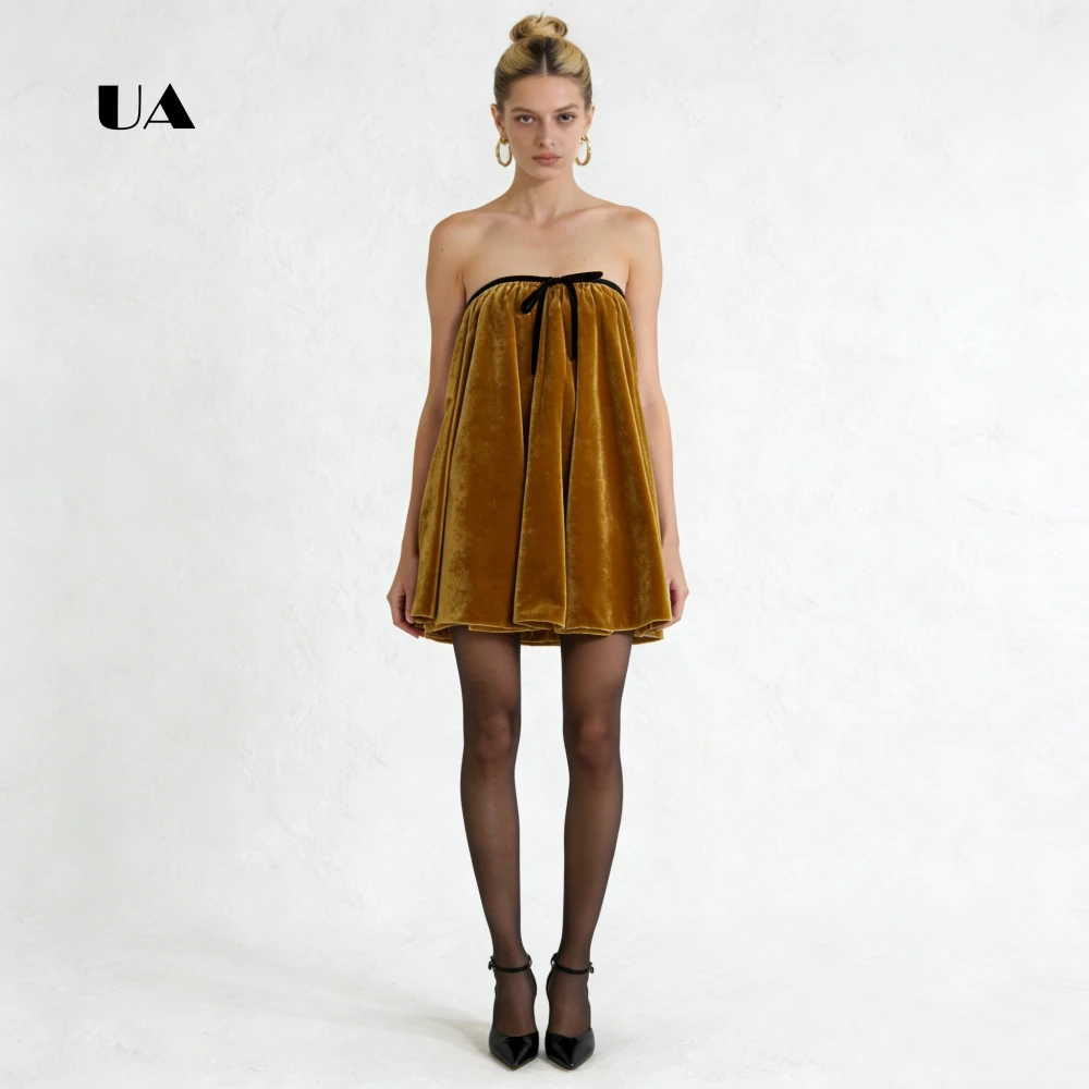 ULBYANRY Velvet Strapless Mini Dress with Bow and Trim, Solid Loose Evening Dresses for Women, Sleeveless Customized Party Gown
ULBYANRY Velvet Strapless Mini Dress with Bow and Trim, Solid Loose Evening Dresses for Women, Sleeveless Customized Party Gown