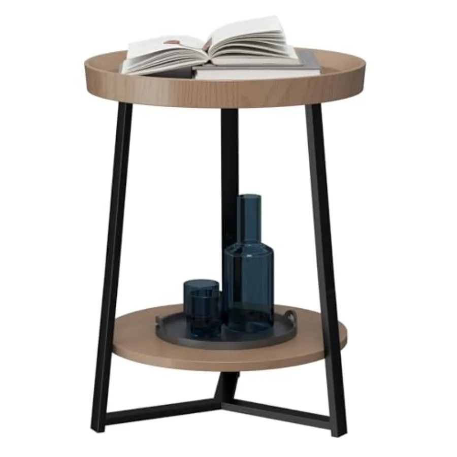 Round end table with storage shelf for living room bedroom, walnut wood tabletop black metal frame, 2-tier farmhouse side table
Round end table with storage shelf for living room bedroom, walnut wood tabletop black metal frame, 2-tier farmhouse side table