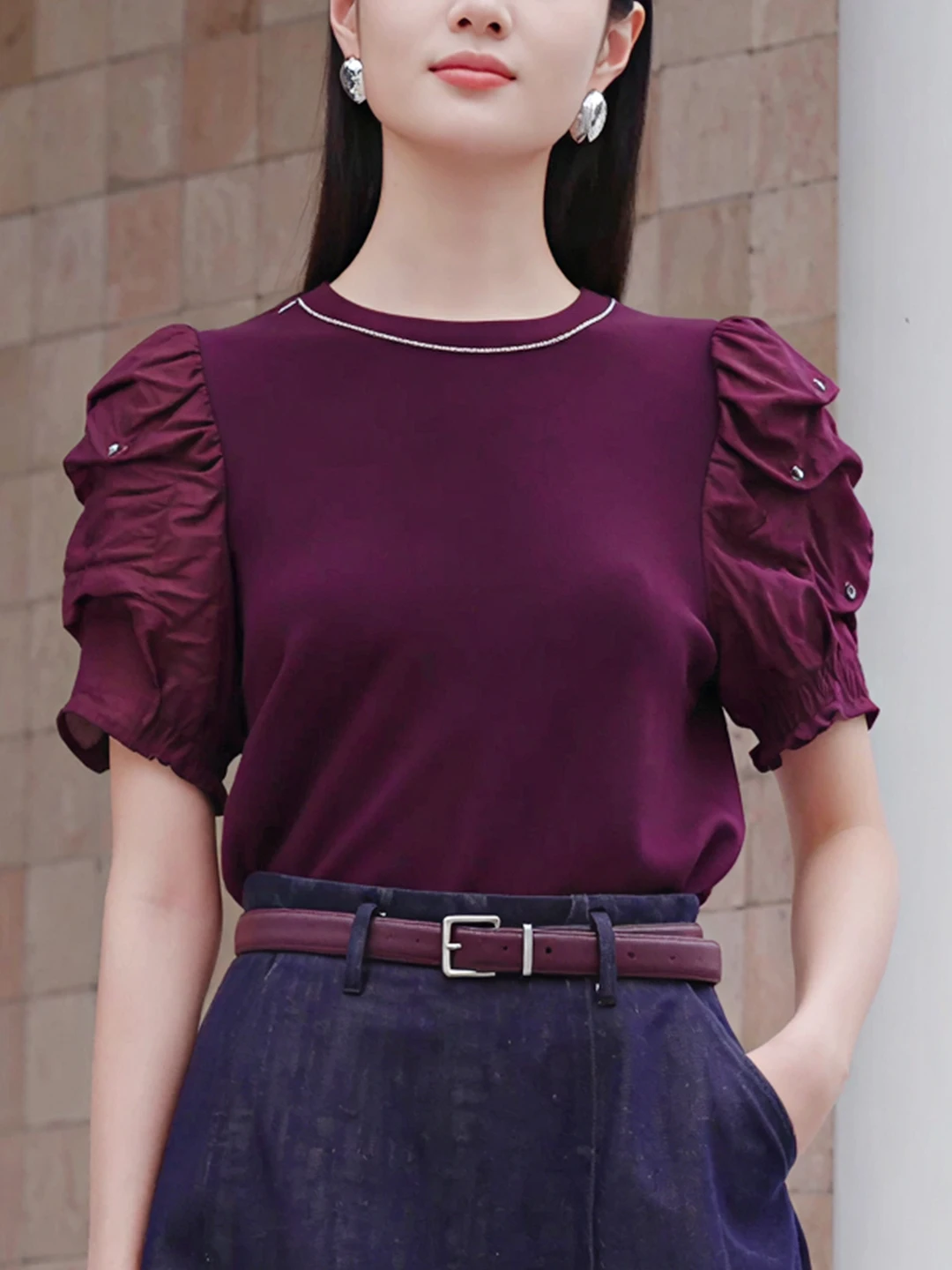 Retro Purple Red Splice Bubble Sve Women's T-irt Summer New Sle Slimming Faion ort Sve Korean Sle Straight Cut
Retro Purple Red Splice Bubble Sve Women's T-irt Summer New Sle Slimming Faion ort Sve Korean Sle Straight Cut