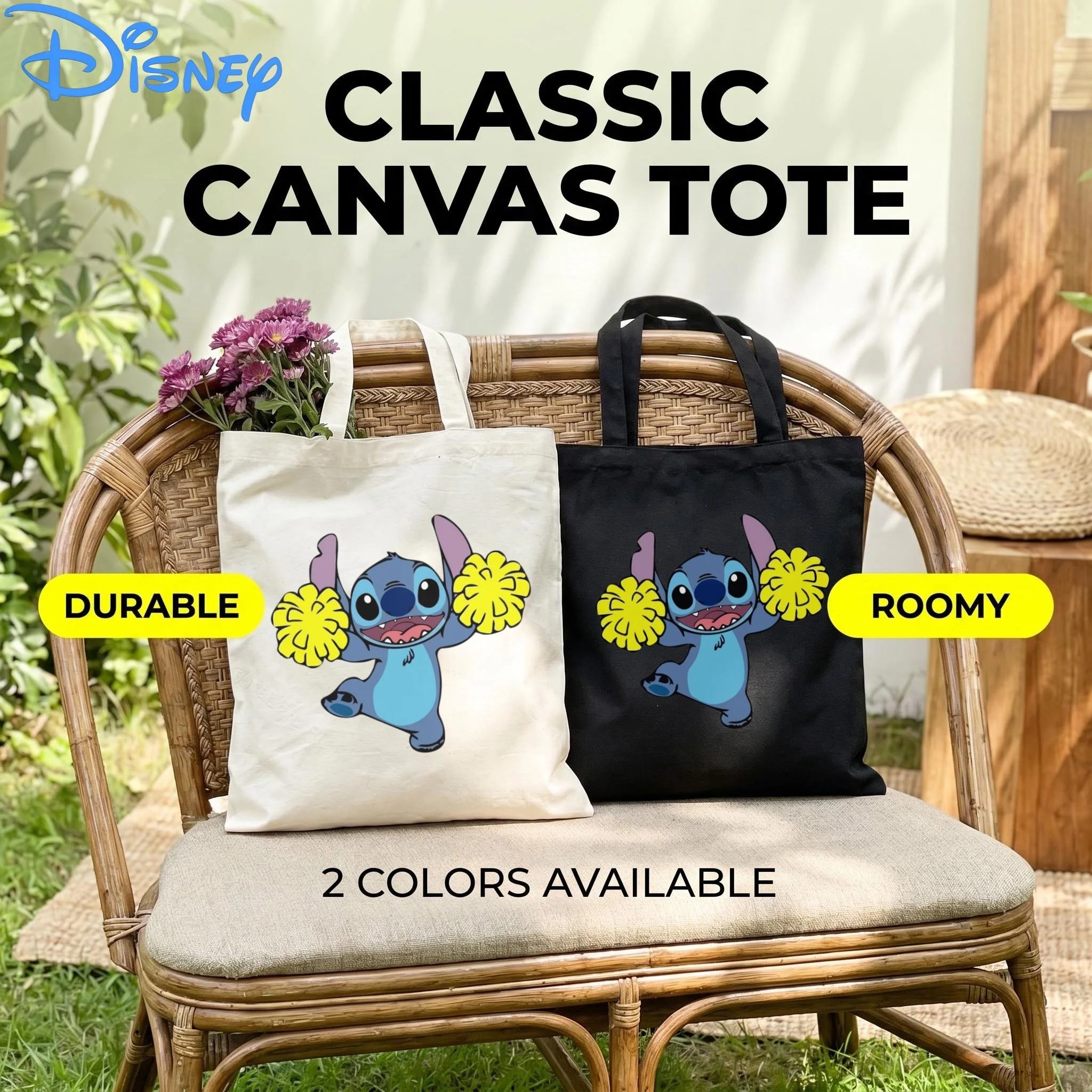 1pc Disney Cheerleader Stitch Canvas Tote Bag, Yellow Pom Pom Cheer Stitch Print Eco Shoulder Bag
1pc Disney Cheerleader Stitch Canvas Tote Bag, Yellow Pom Pom Cheer Stitch Print Eco Shoulder Bag
