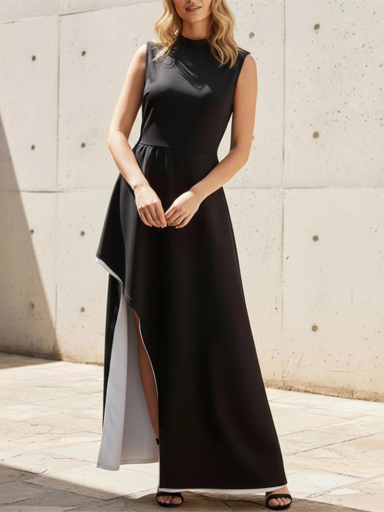 Fashionable elegant high-end dress with irregular cut casual slim fit dress contrasting color round neck long dress
Fashionable elegant high-end dress with irregular cut casual slim fit dress contrasting color round neck long dress