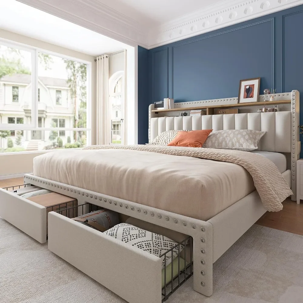 Queen Bed Frame with Headboard and Storage, Upholstered Queen Bed Frame with Storage, Queen Size Bed Frame with 2 Drawers
Queen Bed Frame with Headboard and Storage, Upholstered Queen Bed Frame with Storage, Queen Size Bed Frame with 2 Drawers