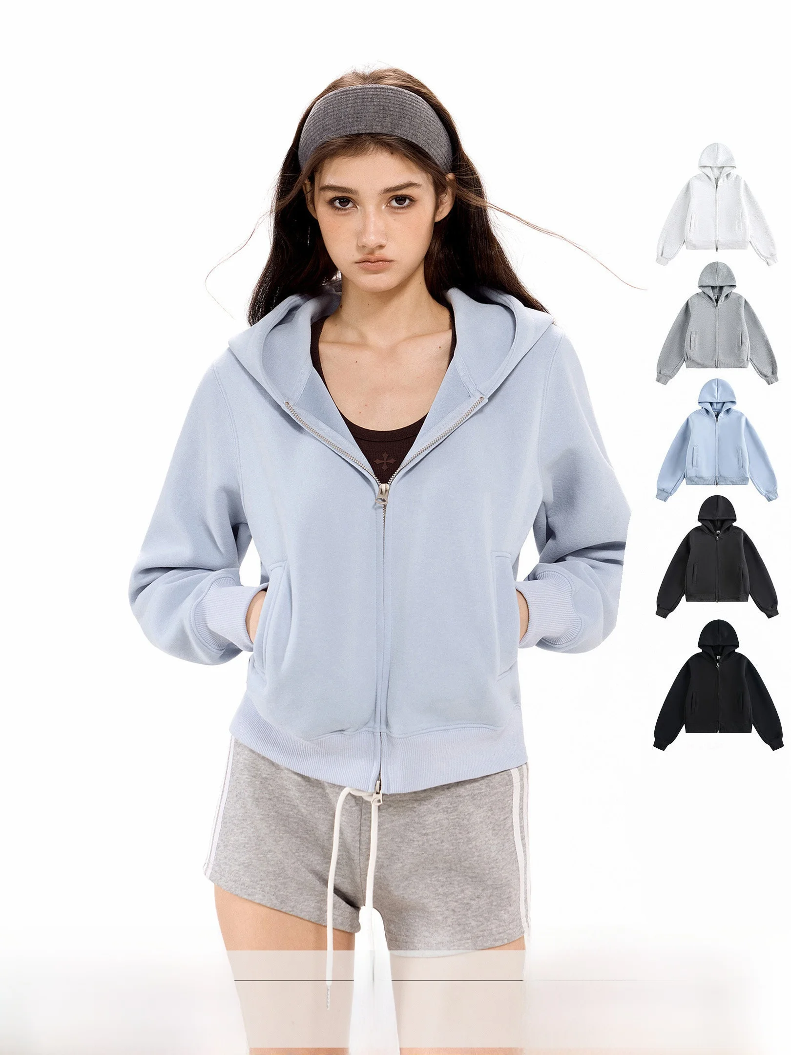 American Style Blue Hooded Short Jacket Women's Spring 2026 New Sport Sweatshirt Top Open Cardigan Cotton Polyester Blend
American Style Blue Hooded Short Jacket Women's Spring 2026 New Sport Sweatshirt Top Open Cardigan Cotton Polyester Blend
