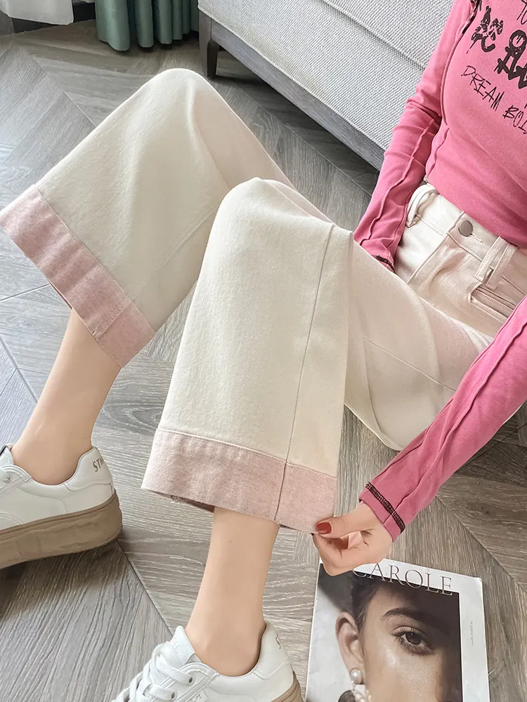 Широкие джинсы, женские осенние новые модные универсальные прямые брюки с цветными блоками, длина девять четвертей
Широкие джинсы, женские осенние новые модные универсальные прямые брюки с цветными блоками, длина девять четвертей