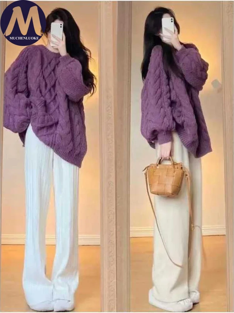 Women's Lazy Style O Neck Knitted Sweaters, Ladies' Tops, Korean Fashion, Casual Loose Clothing, Autumn, Winter, New
Women's Lazy Style O Neck Knitted Sweaters, Ladies' Tops, Korean Fashion, Casual Loose Clothing, Autumn, Winter, New