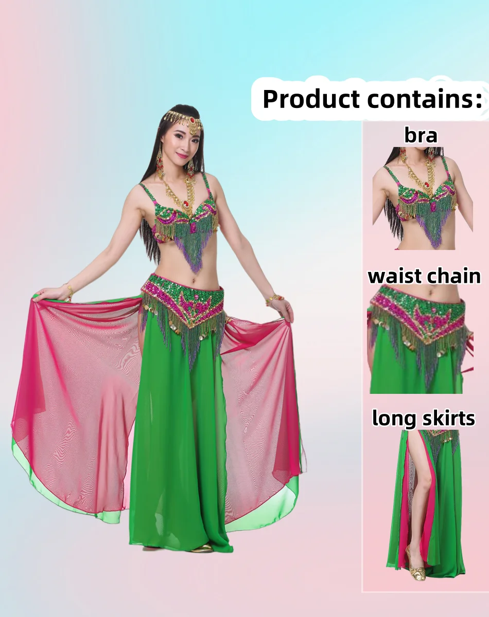 Belly Dance Suits Stage Performance Costumes Colorful Heavy Industry Tassel Sequins Two-Piece Bra + Skirt+Waist Accessories
Belly Dance Suits Stage Performance Costumes Colorful Heavy Industry Tassel Sequins Two-Piece Bra + Skirt+Waist Accessories