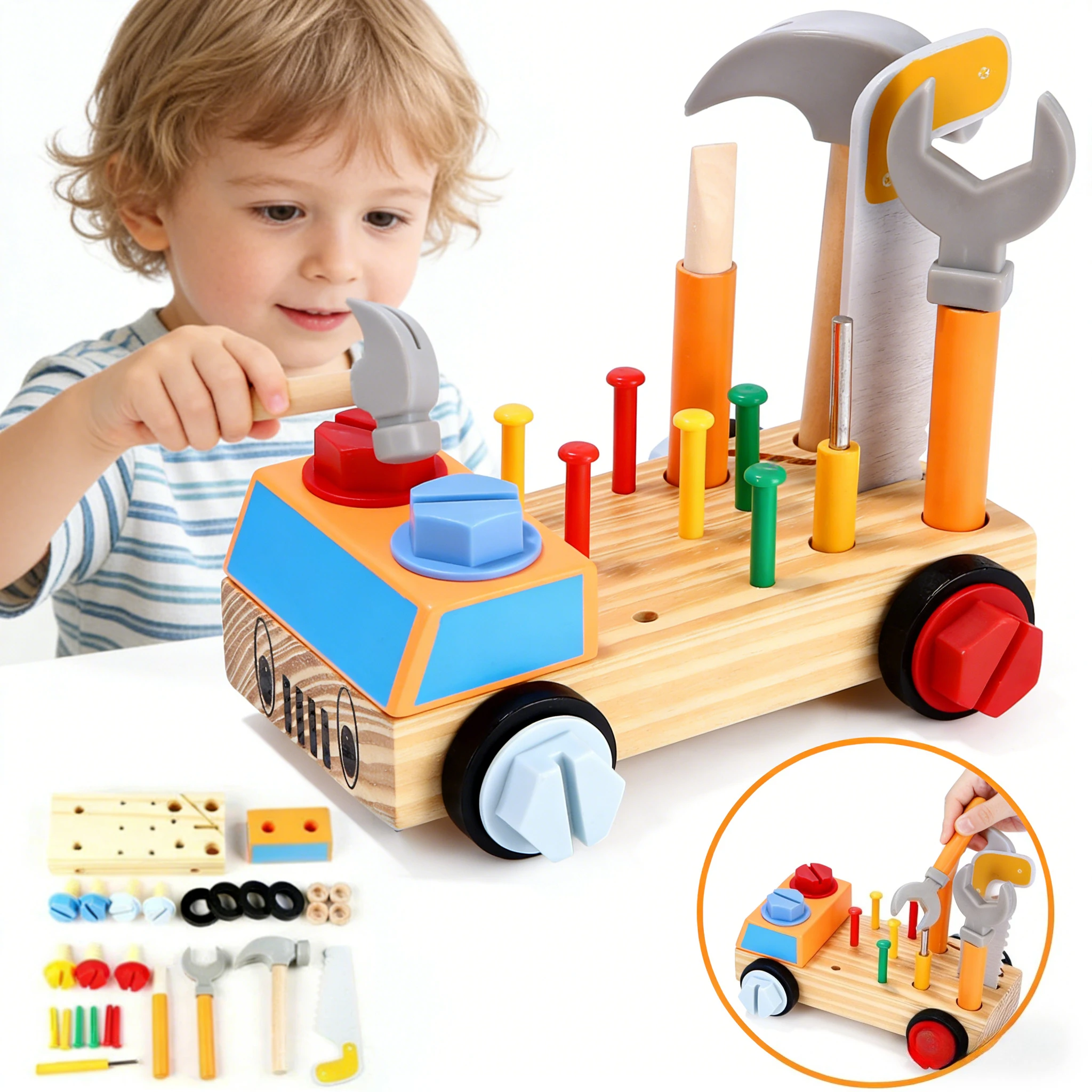Kids Wooden Truck Tool Set Toy for Toddlers Montessori Learning Construction Workbench Pretend Play Tool Kit Gift for Boys Girls
Kids Wooden Truck Tool Set Toy for Toddlers Montessori Learning Construction Workbench Pretend Play Tool Kit Gift for Boys Girls