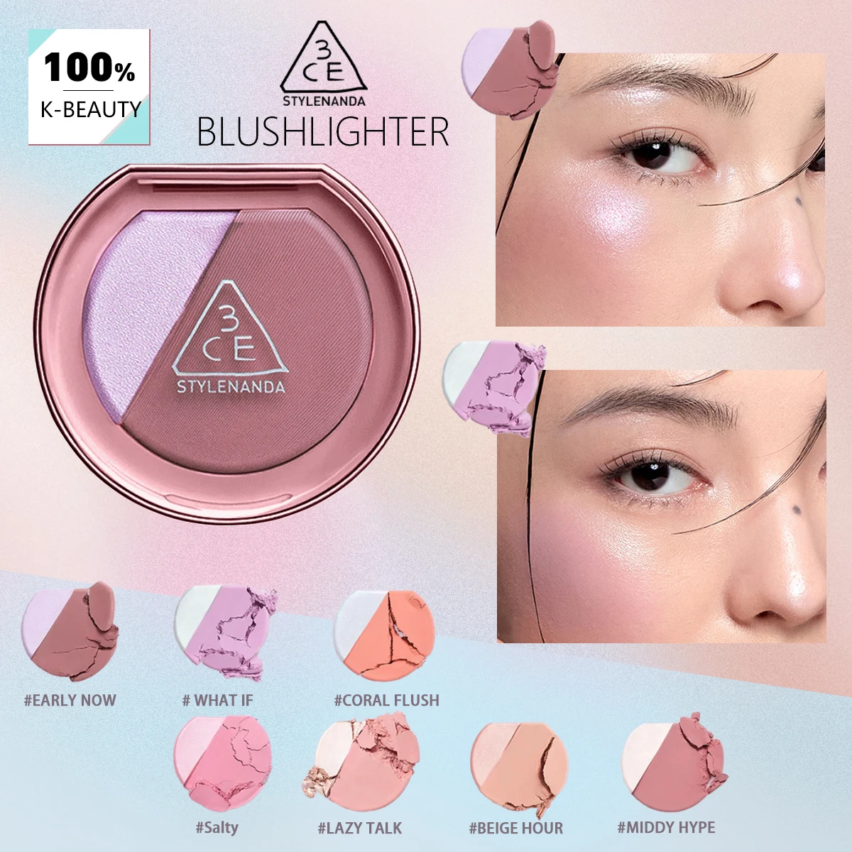 3CE BLUSHLIGHTER, гладкий и с минимальным размазыванием, с эффектом сияния и объема, для моделирования лица, естественный румянец, K-Beauty, корейская косметика
3CE BLUSHLIGHTER, гладкий и с минимальным размазыванием, с эффектом сияния и объема, для моделирования лица, естественный румянец, K-Beauty, корейская косметика
