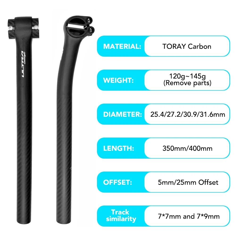 ULLICYC Carbon Fiber SeatPost Setback 5/20mm Offset 25.4/27.2/30.9/31.6 MTB/Road Cycling Seatpost Ultralight 120g TitaniumScrews
ULLICYC Carbon Fiber SeatPost Setback 5/20mm Offset 25.4/27.2/30.9/31.6 MTB/Road Cycling Seatpost Ultralight 120g TitaniumScrews