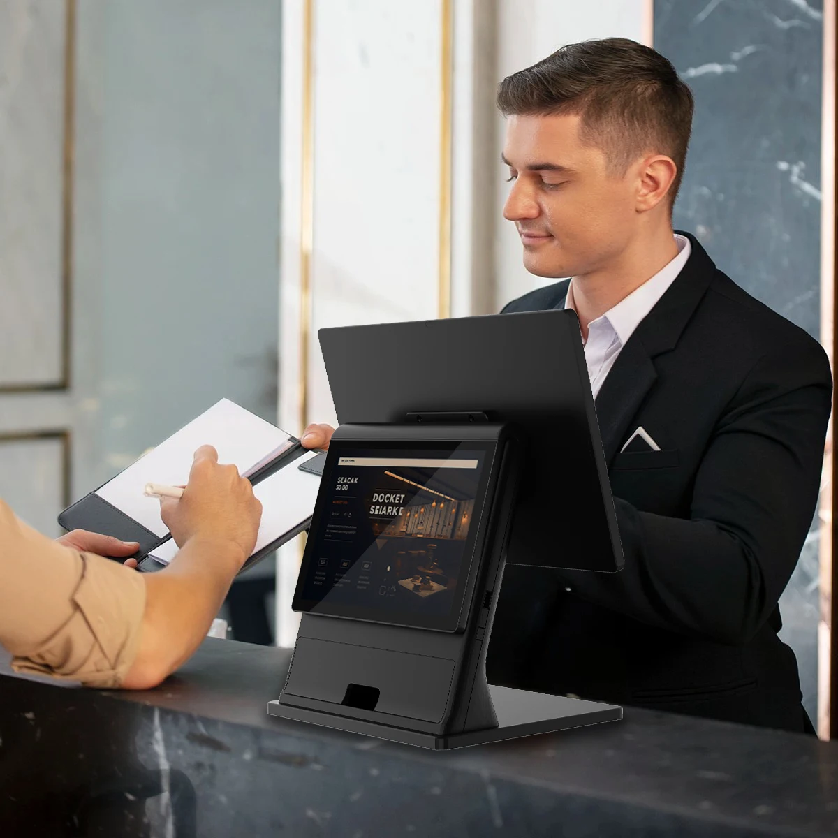 MS15.6inch Touch Dual Screen All in One Cash Register POS System Digital Menu for Small Businesses Retail Store