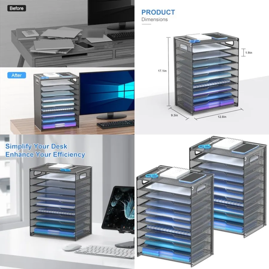 10 Tier Paper Organizer - Letter Tray Mesh Desk File Organizer with Handles for Office School Desktop
10 Tier Paper Organizer - Letter Tray Mesh Desk File Organizer with Handles for Office School Desktop