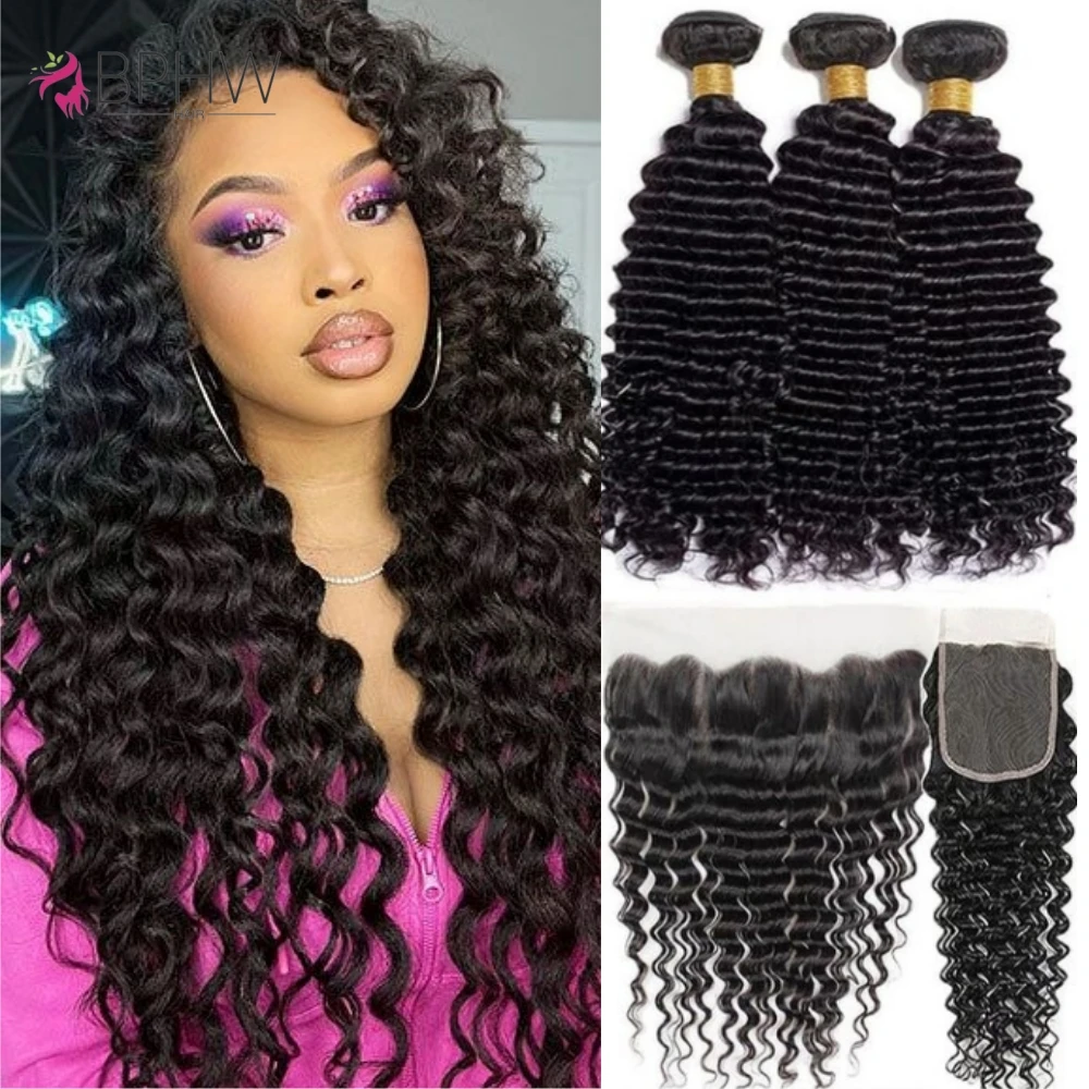 Deep Wave 3 Bundle With 4x4 Closure Human Hair 3 Bundles With 13x4 Frontal Closure HD Transparent Lace Frontal With Bundle Hair
Deep Wave 3 Bundle With 4x4 Closure Human Hair 3 Bundles With 13x4 Frontal Closure HD Transparent Lace Frontal With Bundle Hair