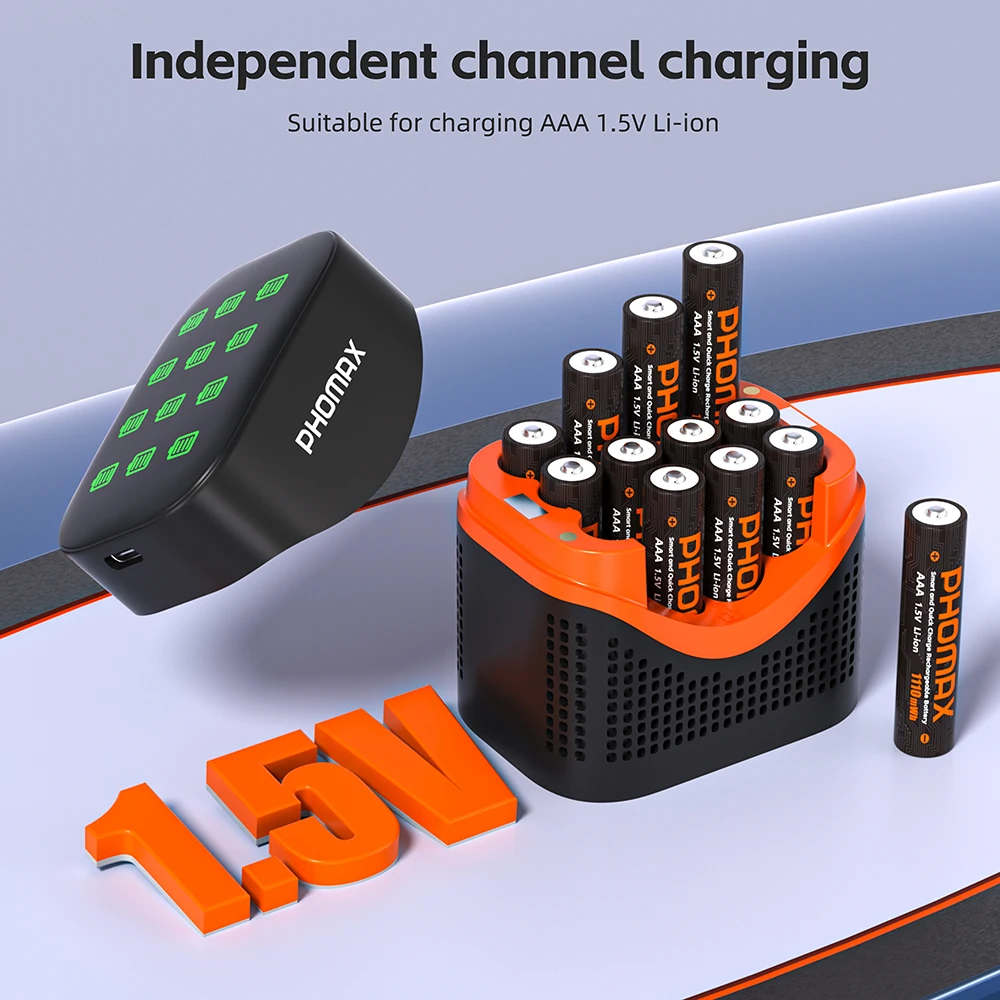 PHOMAX Rechargeable Battery 1.5V AAA 1110mWh & 12 Slots LCD Fast Charger for Computer Clock Radio Game Digital Camera AAA Li-ion
PHOMAX Rechargeable Battery 1.5V AAA 1110mWh & 12 Slots LCD Fast Charger for Computer Clock Radio Game Digital Camera AAA Li-ion
