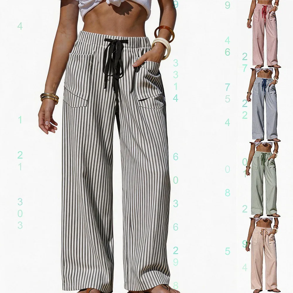 Women Summer Stripe Linen Feel Pants Drawstring Pocket Beach Casual Trousers Lounge Pants
Women Summer Stripe Linen Feel Pants Drawstring Pocket Beach Casual Trousers Lounge Pants