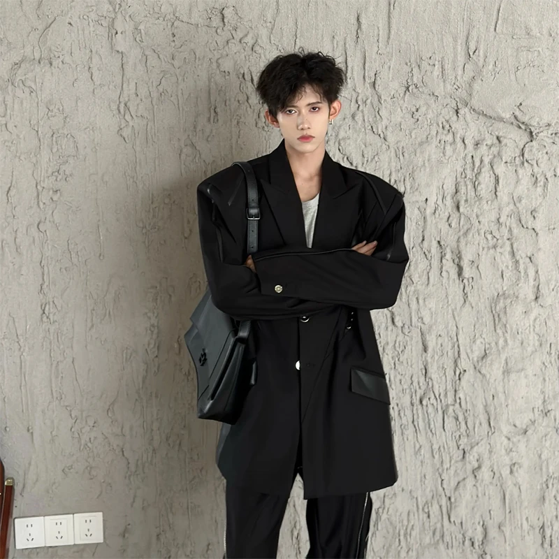 Bla oulder Pad Suit Jaet Men's Trendy High-End PU Leather Sle Long Sve Casual Faion Autumn Wear
Bla oulder Pad Suit Jaet Men's Trendy High-End PU Leather Sle Long Sve Casual Faion Autumn Wear