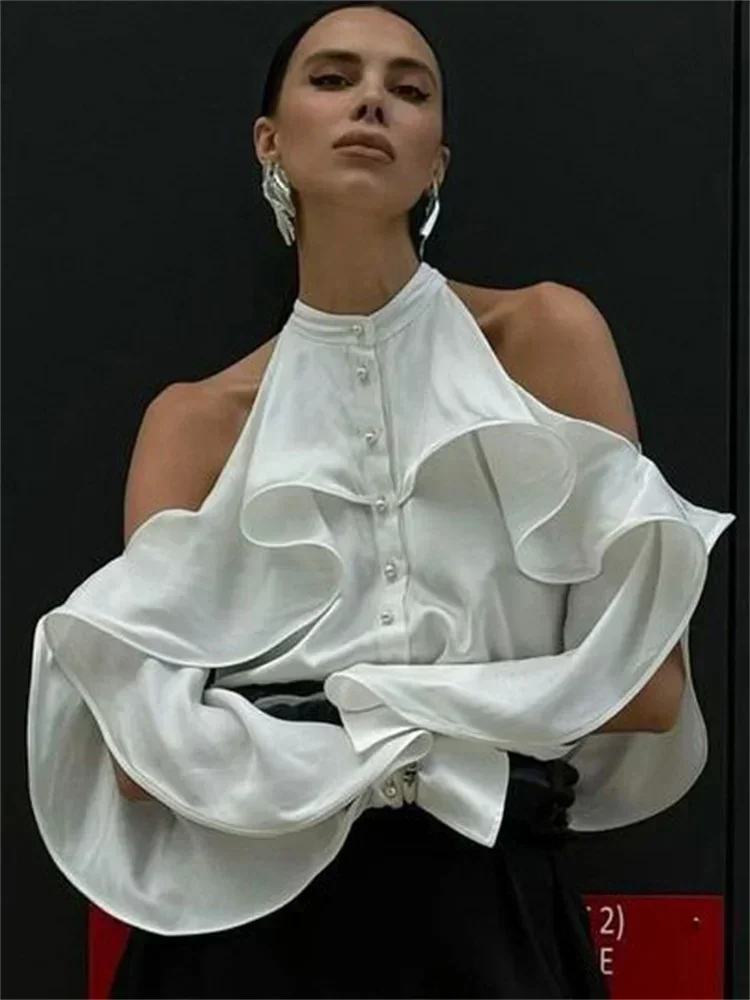 White Ruffled Casual Shirts Top For Women Patchwork Off-Shoulder Elegant Solid High Waist Streetwear Female Summer Blouse
White Ruffled Casual Shirts Top For Women Patchwork Off-Shoulder Elegant Solid High Waist Streetwear Female Summer Blouse