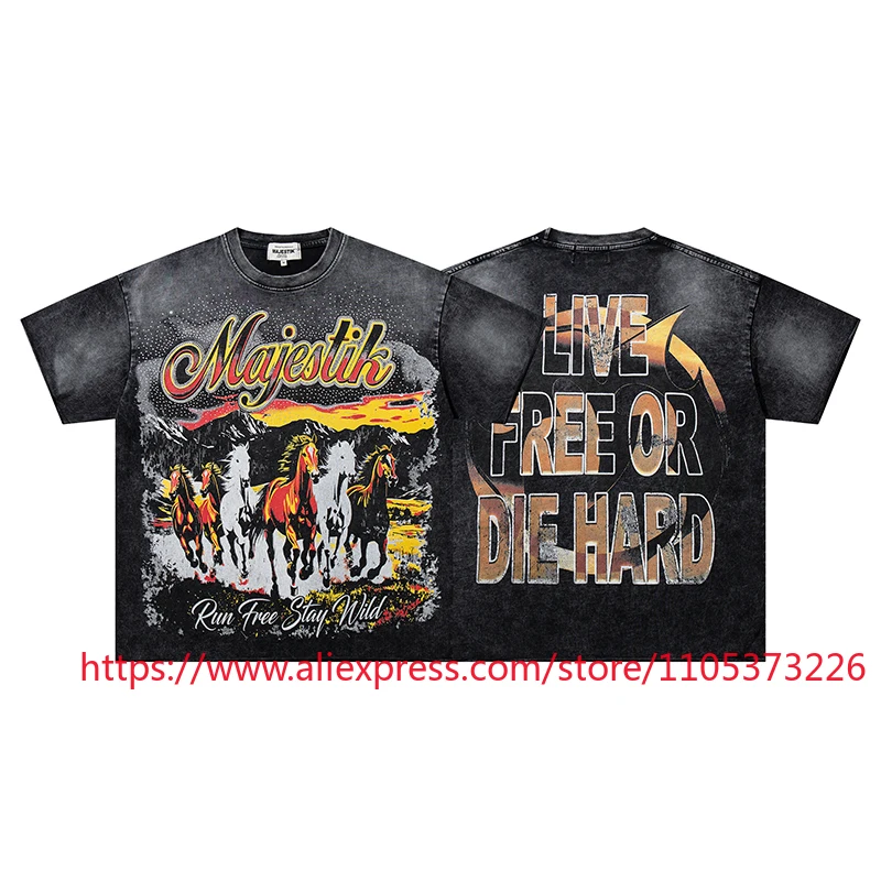 MAJESTIK Black Vintage Horse Print Short Sleeved American High Street LIVE FREE Loose T shirt MAJESTIK
MAJESTIK Black Vintage Horse Print Short Sleeved American High Street LIVE FREE Loose T shirt MAJESTIK