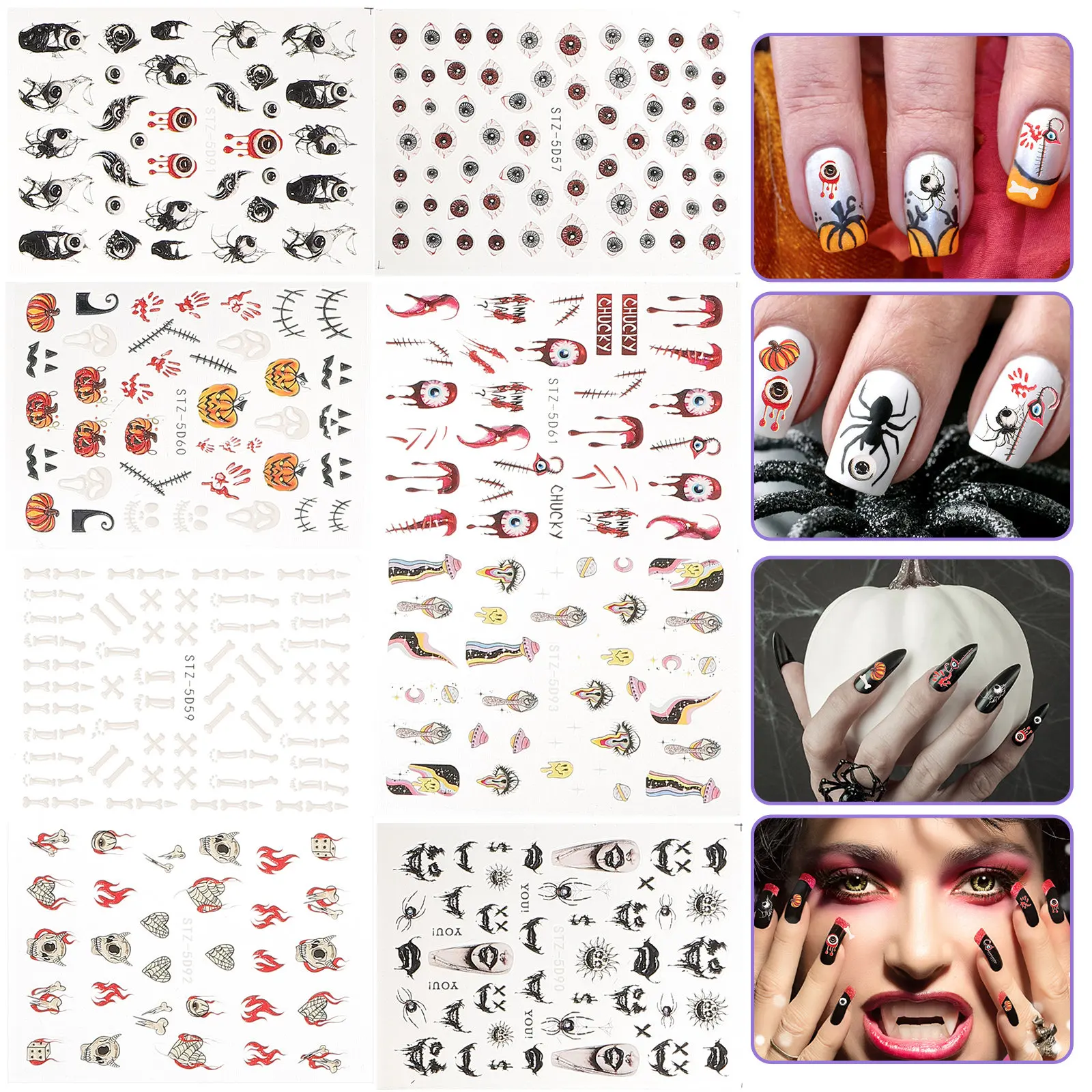8 Sheets 5D Embossed Nail Stickers Halloween Decorations Art Decals Gothic Various Patterns Suitable for Festivals Easy for Nail
8 Sheets 5D Embossed Nail Stickers Halloween Decorations Art Decals Gothic Various Patterns Suitable for Festivals Easy for Nail