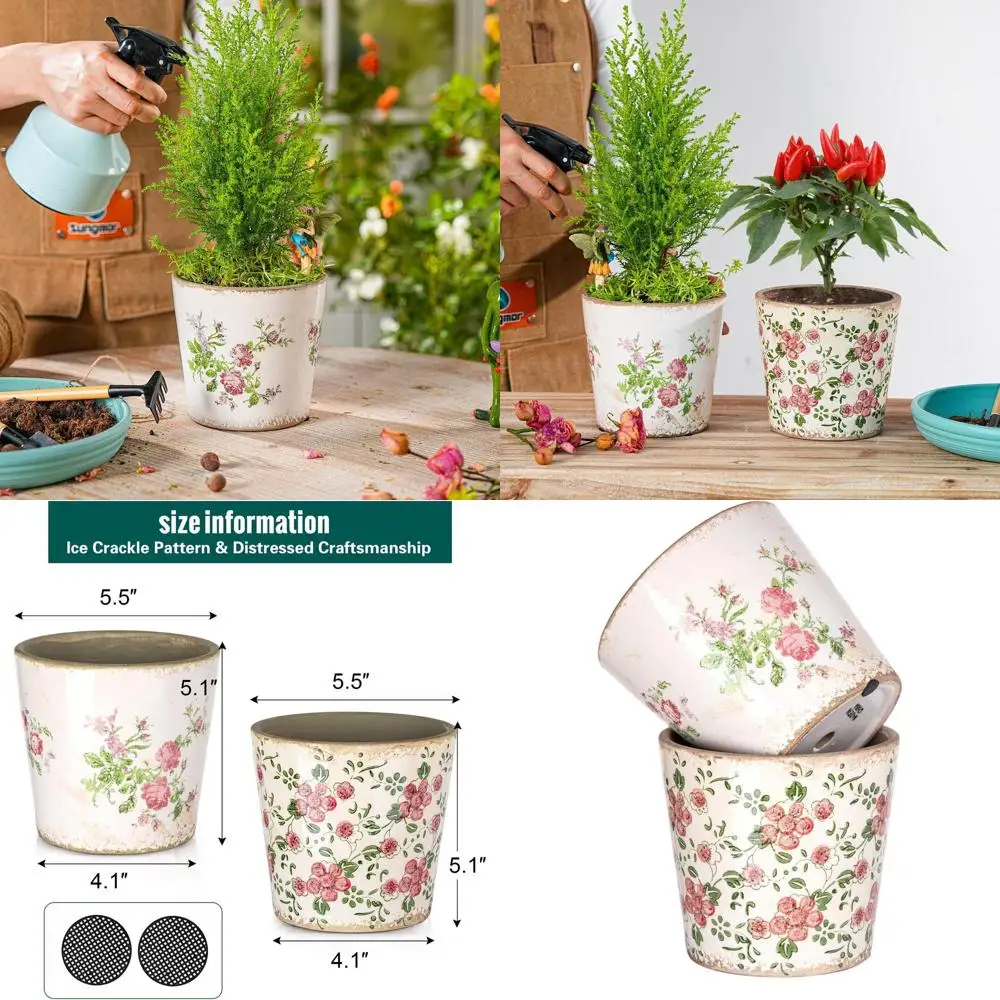 Vintage Ceramic Planter Set of 2 - Decorative Indoor/Outdoor Pots with Drainage, Tuscan Style, 5.5 Ice Crackle Glaze
Vintage Ceramic Planter Set of 2 - Decorative Indoor/Outdoor Pots with Drainage, Tuscan Style, 5.5 Ice Crackle Glaze