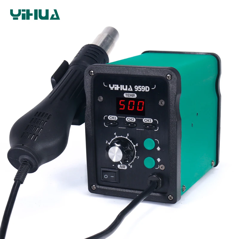 YIHUA 959D Intelligent lead-free spiral 700W hot air gun rework soldering station for mobile motherboard repairing
YIHUA 959D Intelligent lead-free spiral 700W hot air gun rework soldering station for mobile motherboard repairing