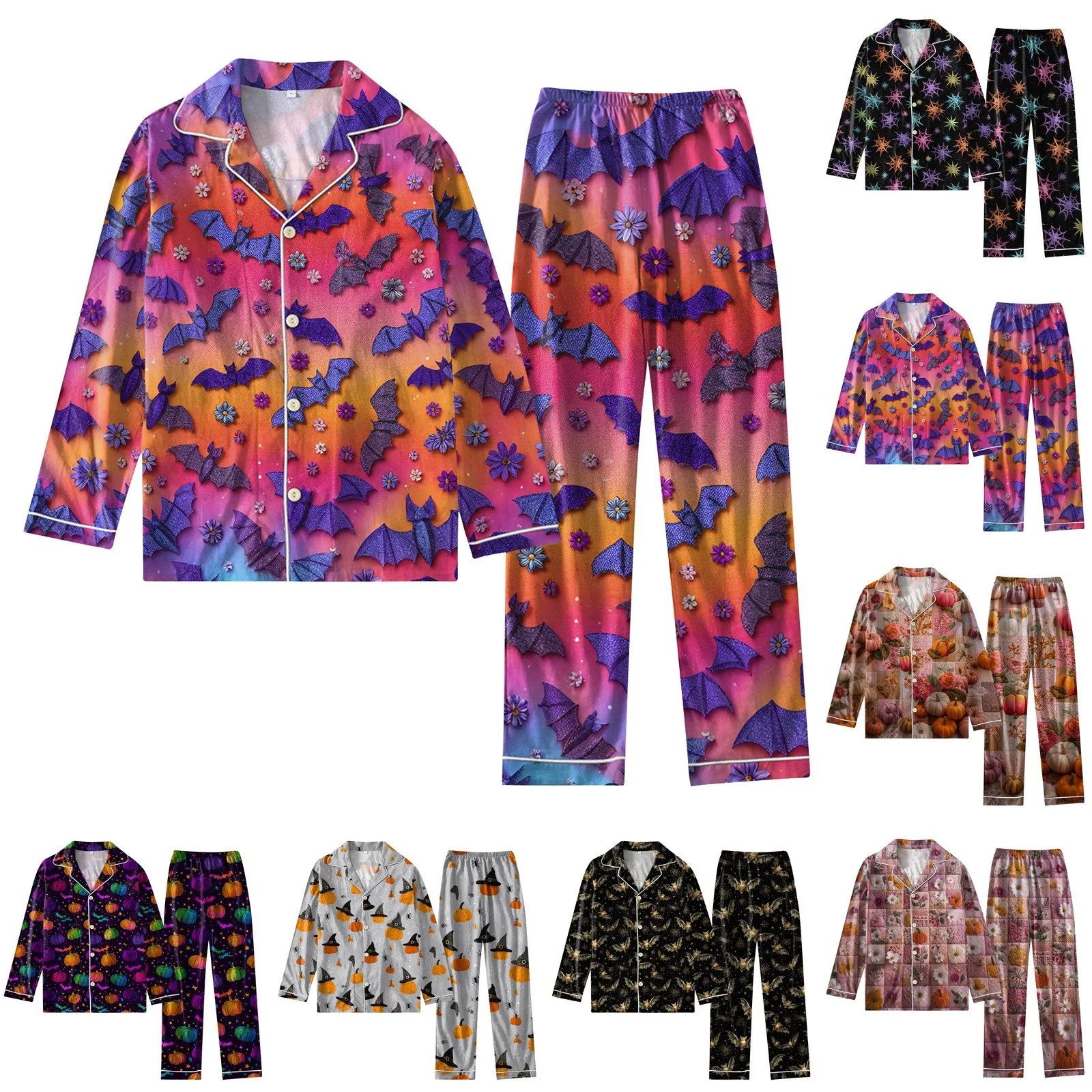 Halloween Women Print Pajamas Set Spring Autumn Home Casual Long Sleeve Button Up Top Wide Leg Pants Suit Holiday Birthday Gift
Halloween Women Print Pajamas Set Spring Autumn Home Casual Long Sleeve Button Up Top Wide Leg Pants Suit Holiday Birthday Gift