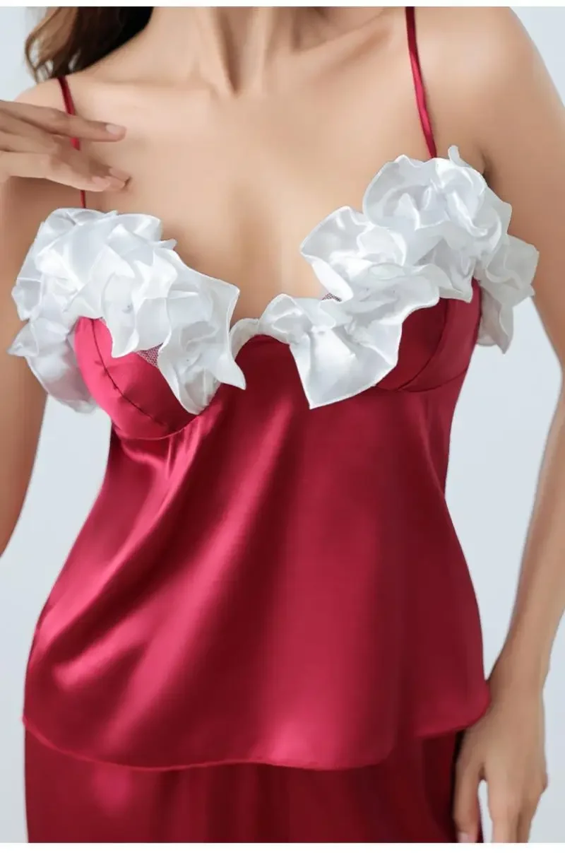 Women Sexy Sleepwear Sexy Ruffles Cami Top Pants Summer Home Clothing Satin Lingerie Sleeveless Underwear Ice Silk Loungewear
Women Sexy Sleepwear Sexy Ruffles Cami Top Pants Summer Home Clothing Satin Lingerie Sleeveless Underwear Ice Silk Loungewear