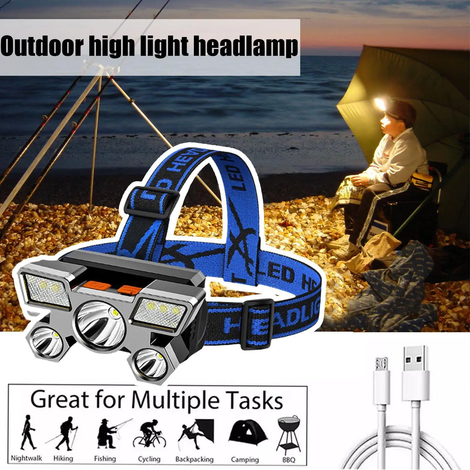 New 5LED USB Rechargeable Portable Flashlight Bright Headlamp Waterproof Outdoor Camping Headlamp
New 5LED USB Rechargeable Portable Flashlight Bright Headlamp Waterproof Outdoor Camping Headlamp