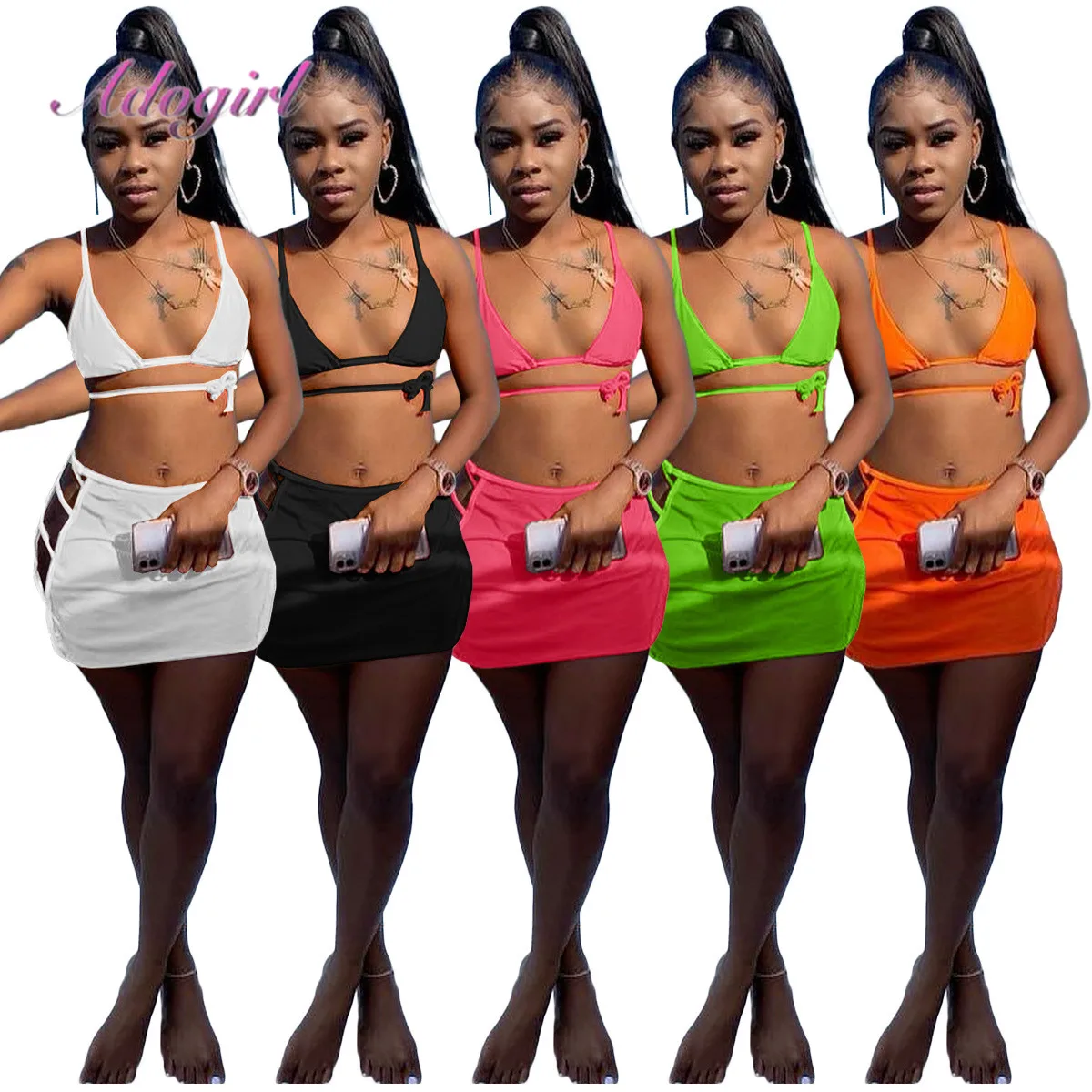 Sexy Summer Beachwear 3 Piece Set Women Neon Color Lace Up Bra Tos Panties Bandege Mini Skirt Outfit Holiday Active Matching Set
Sexy Summer Beachwear 3 Piece Set Women Neon Color Lace Up Bra Tos Panties Bandege Mini Skirt Outfit Holiday Active Matching Set