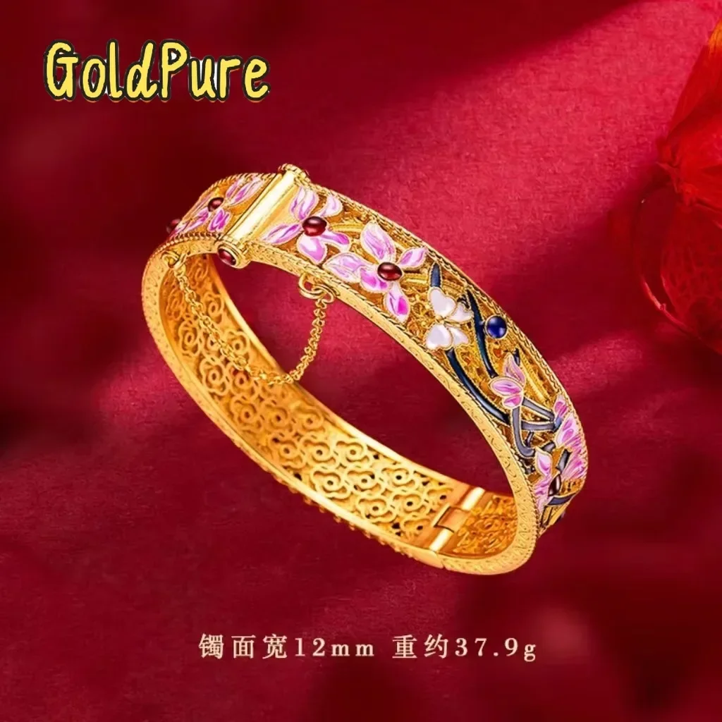 Браслет Goldpure Luxury 24K из чистого золота 9999 пробы с эмалью и орхидеями, винтажный, в стиле дворцового декора, с инкрустацией, открытый, на защелке, для женщин
Браслет Goldpure Luxury 24K из чистого золота 9999 пробы с эмалью и орхидеями, винтажный, в стиле дворцового декора, с инкрустацией, открытый, на защелке, для женщин