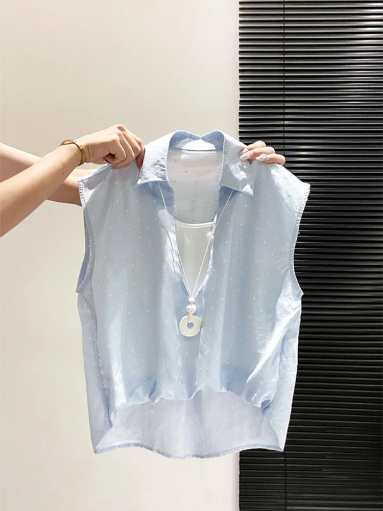 Blue Polka Dot Sleeveless Fake Two Piece Shirt Women's Summer New Korean Style Casual Versatile Slimming Outerwear Top
Blue Polka Dot Sleeveless Fake Two Piece Shirt Women's Summer New Korean Style Casual Versatile Slimming Outerwear Top