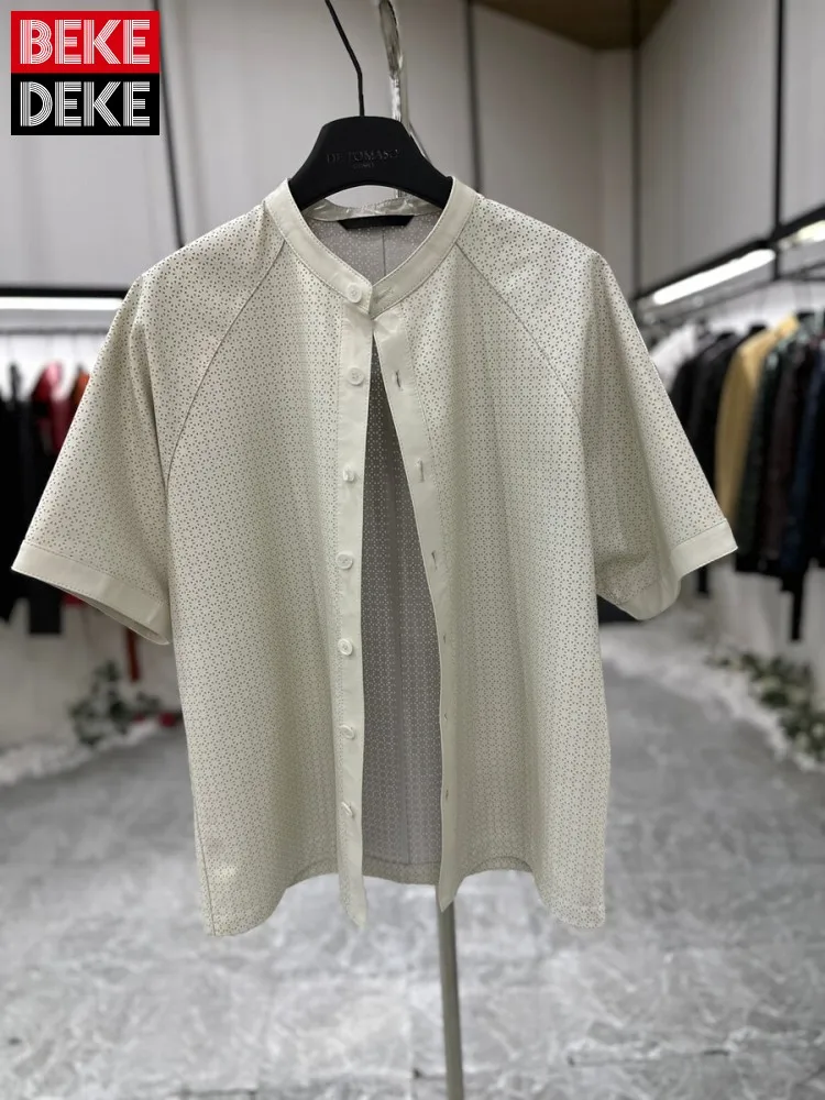 Mens Genuine Leather Shirt Loose Fit O Neck High Quality Real Sheepskin Summer Hollow Out Breathable Short Sleeve Shirts Tops
Mens Genuine Leather Shirt Loose Fit O Neck High Quality Real Sheepskin Summer Hollow Out Breathable Short Sleeve Shirts Tops