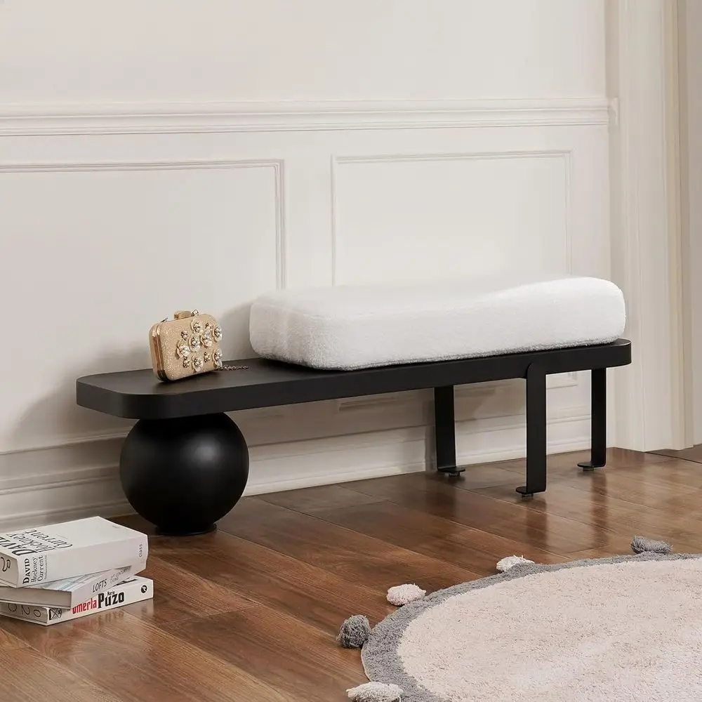 47.2 Entryway Bench, Black Wood with Abstract Metal Legs, Upholstered in Lambswool for Bedroom or Living Room
47.2 Entryway Bench, Black Wood with Abstract Metal Legs, Upholstered in Lambswool for Bedroom or Living Room