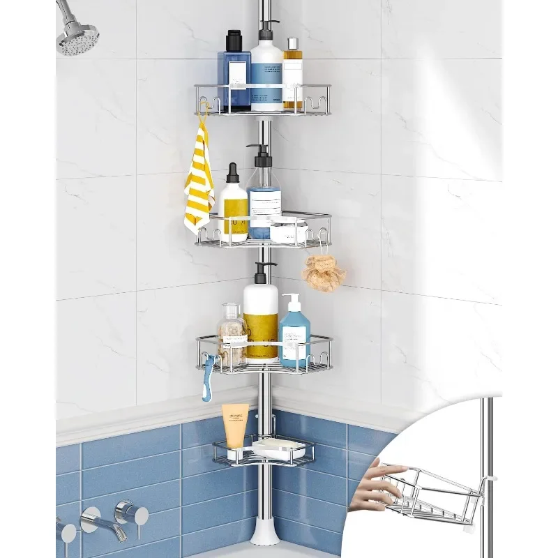 Corner Shower Caddy Tension Pole, 4-Tier Rust-Free Shower Organizer Corner, Adjustable Shelf for Bathroom Storage
Corner Shower Caddy Tension Pole, 4-Tier Rust-Free Shower Organizer Corner, Adjustable Shelf for Bathroom Storage
