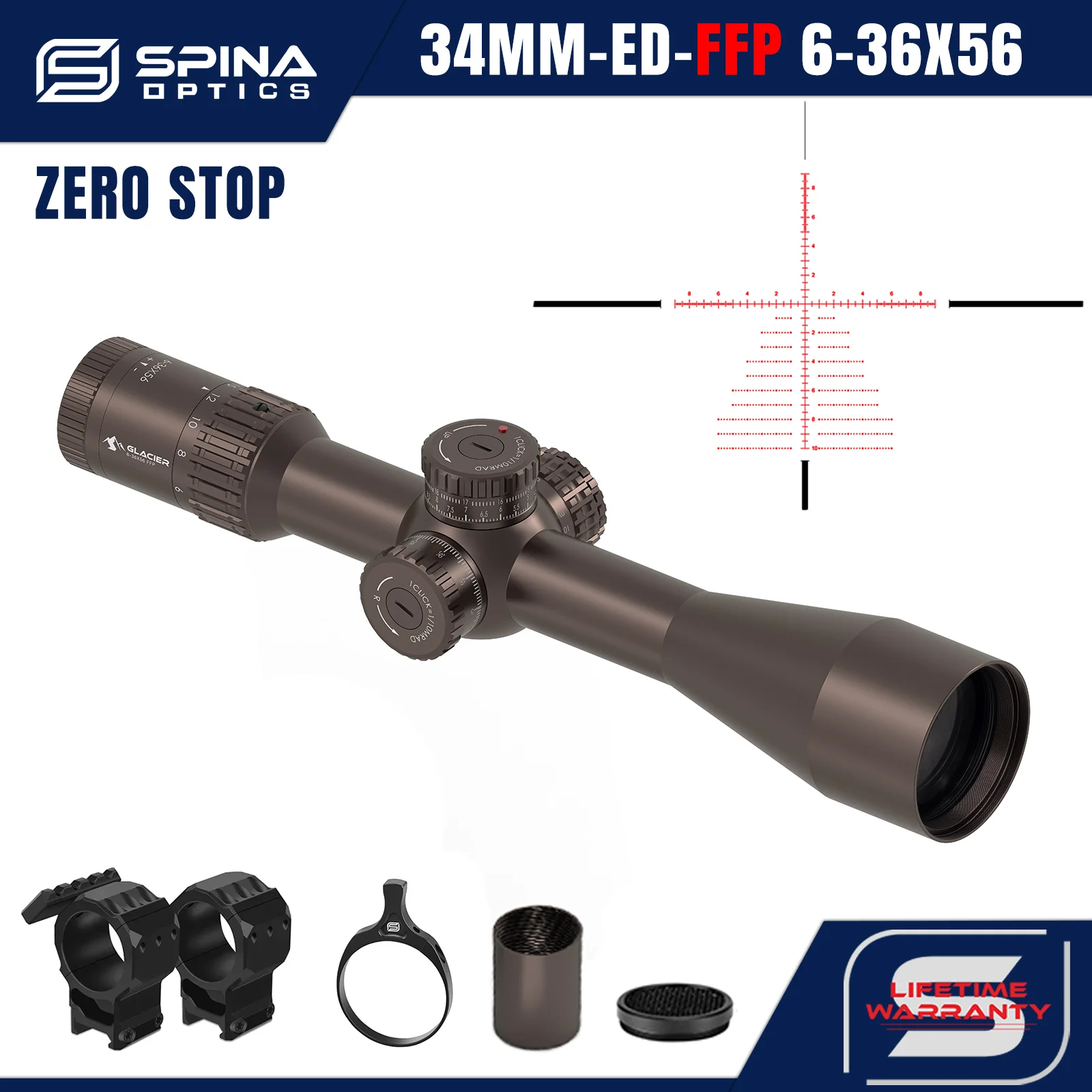 SPINA OPTICS 5Year Warranty-GLACIER 6-36X56 FFP First Focal Plane Zero Stop 34mm Scope Sight ED Lens Ultra Clear 1000m Hunting
SPINA OPTICS 5Year Warranty-GLACIER 6-36X56 FFP First Focal Plane Zero Stop 34mm Scope Sight ED Lens Ultra Clear 1000m Hunting