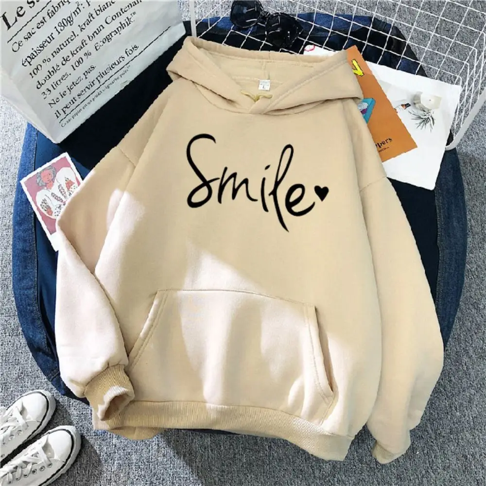 Long-sleeved Women Pullover Hoodie with Front Pocket with Drawstring Hat Casual Sweatshirt Smile Printed Loose Style
Long-sleeved Women Pullover Hoodie with Front Pocket with Drawstring Hat Casual Sweatshirt Smile Printed Loose Style