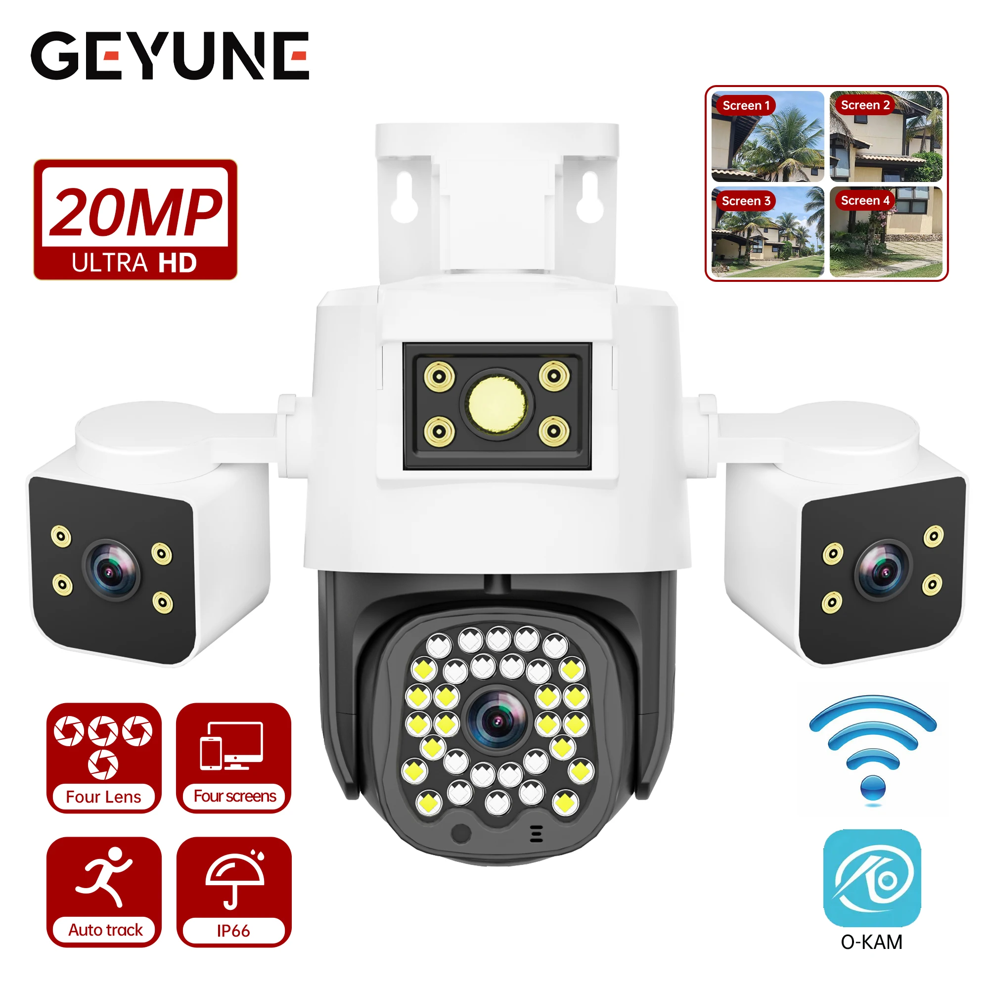 10K Four Lens Four Screens Wifi PTZ Security Camera Auto Tracking 10x Zoom 2 Way Audio Wireless CCTV Video Surveillance Camera
10K Four Lens Four Screens Wifi PTZ Security Camera Auto Tracking 10x Zoom 2 Way Audio Wireless CCTV Video Surveillance Camera